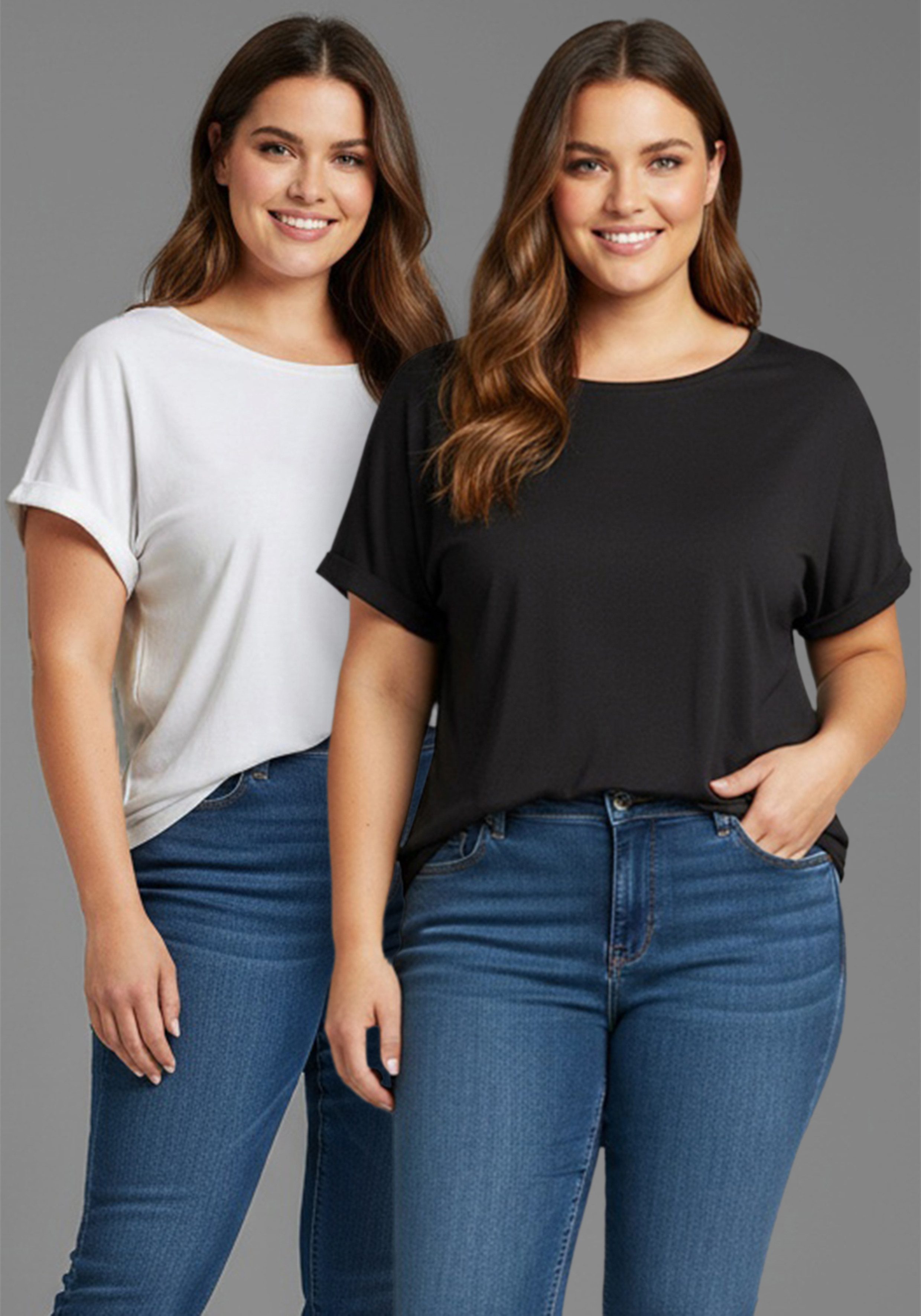 Laura Scott CURVE T-Shirt (2-tlg) im 2er Pack mit modischem Ärmelaufschlag günstig online kaufen