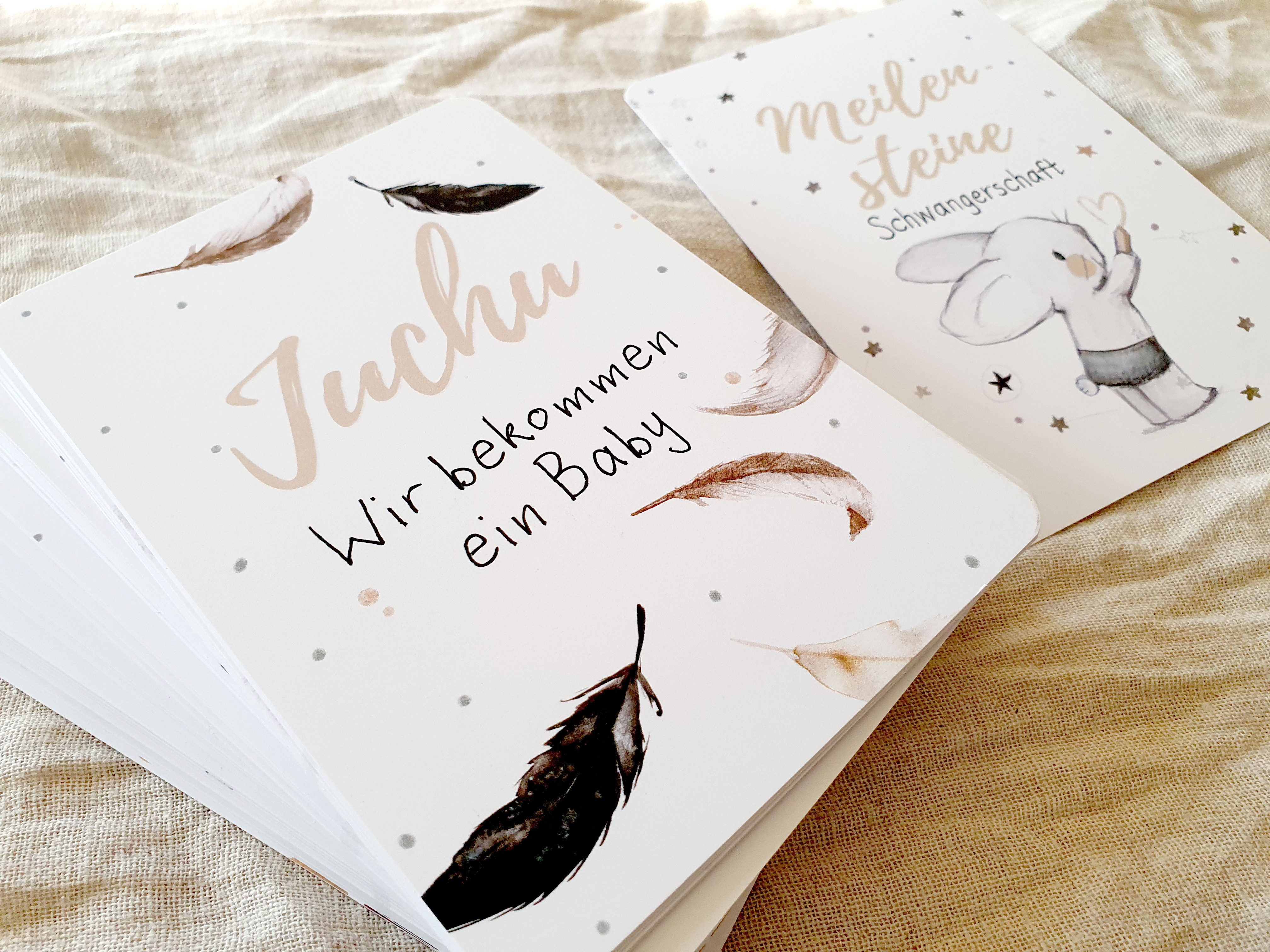 Pipapier Grußkarten Meilensteinkarten Meilensteine Schwangerschaft, Geschenk Schwangere, Handgemalte Illustrationen