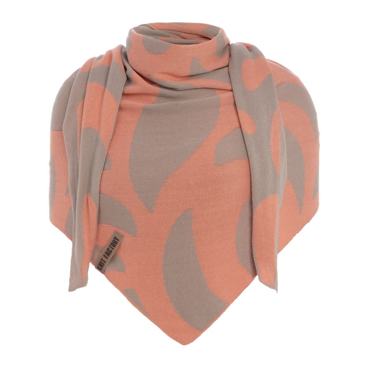 Strickschal Leaf Dreieckstuch Kieselgrau/Apricot