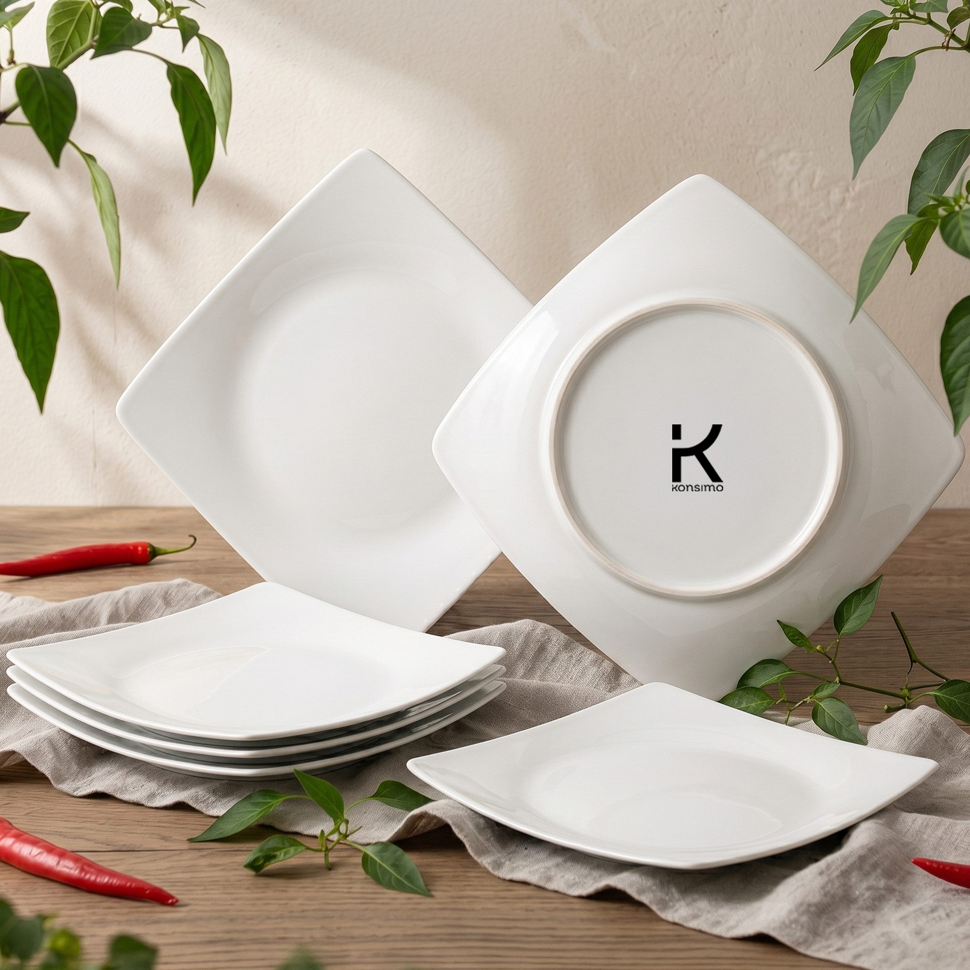 KONSIMO® Teller-Set EPIRI Geschirrset Dessertteller 6 Personen, hergestellt in der EU (6-tlg), 6 Personen, Keramik, quadratisch, Spulmachinen- und Mikrowellengeeignet