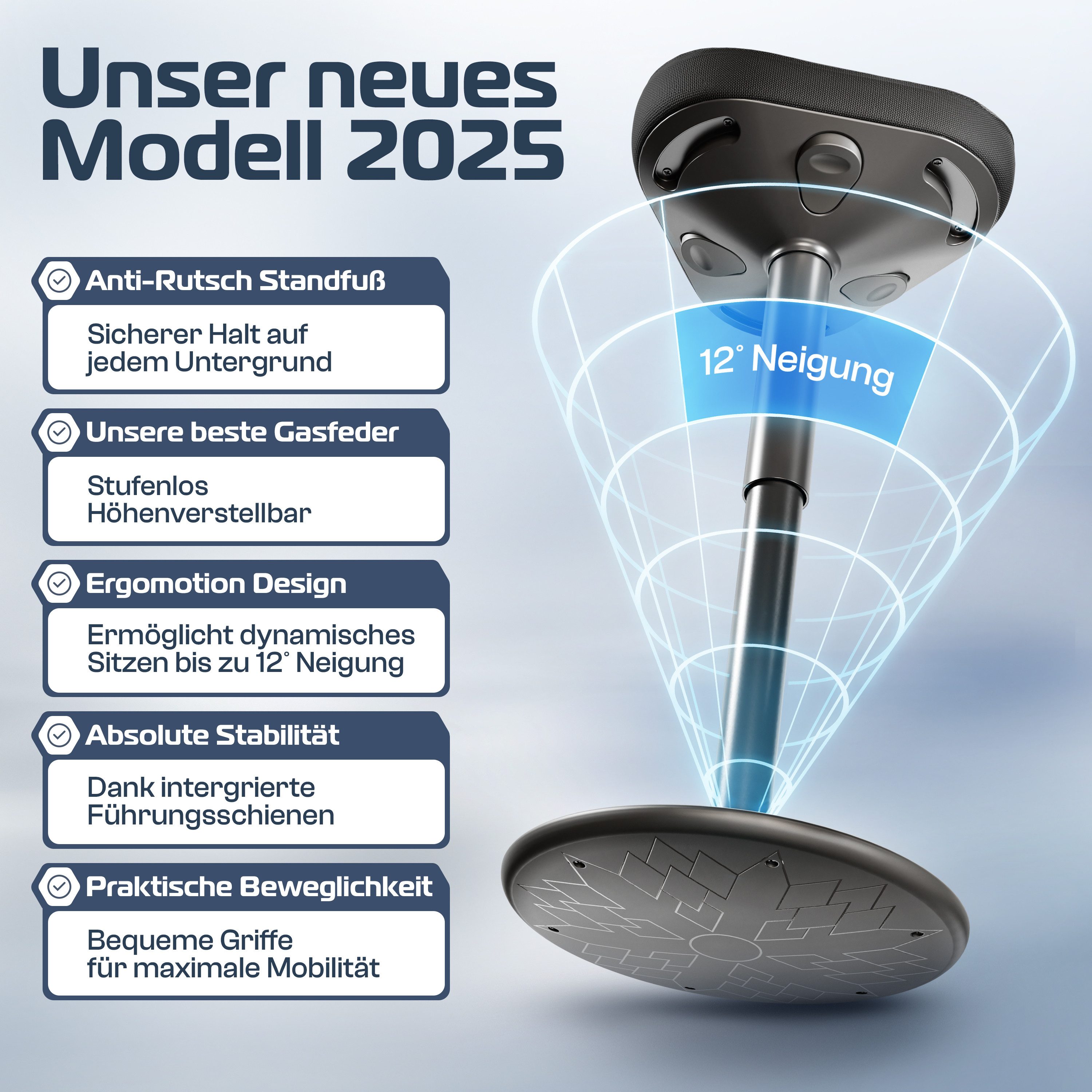 CLOUVOU Arbeitshocker Nexus Bürohocker - Ergonomischer Hocker Büro -, höhenverstellbar 57cm bis 82cm - Wackelhocker zur Stärkung des Rückens