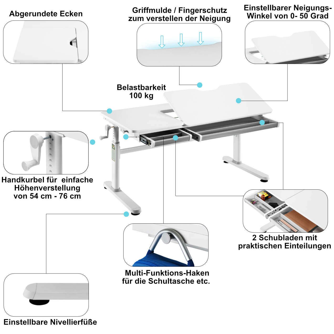 HOKO Kinderschreibtisch mit Schreibtischaufsatz mit Buchstütze (Manuell höh günstig online kaufen