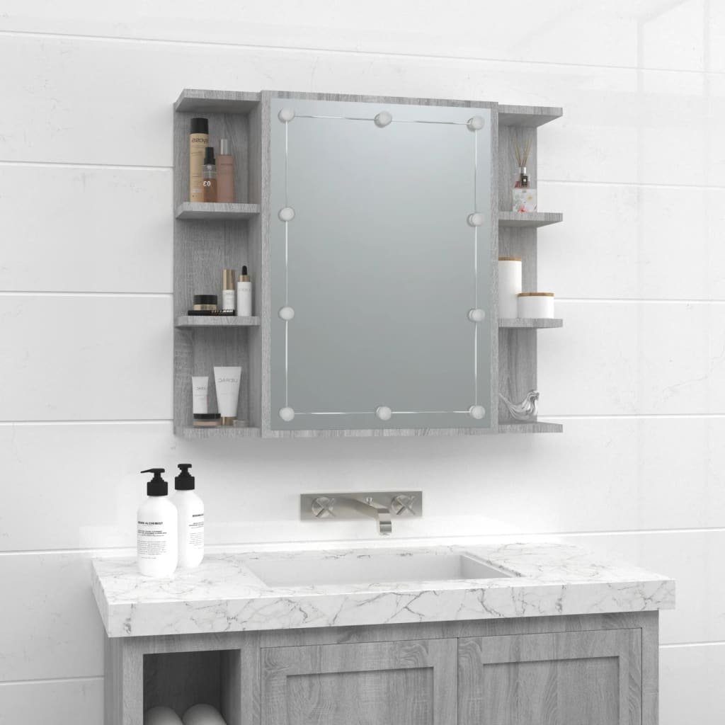 vidaXL Badezimmerspiegelschrank Spiegelschrank Sonoma mit cm 70x16,5x60 LED (1-St) Grau