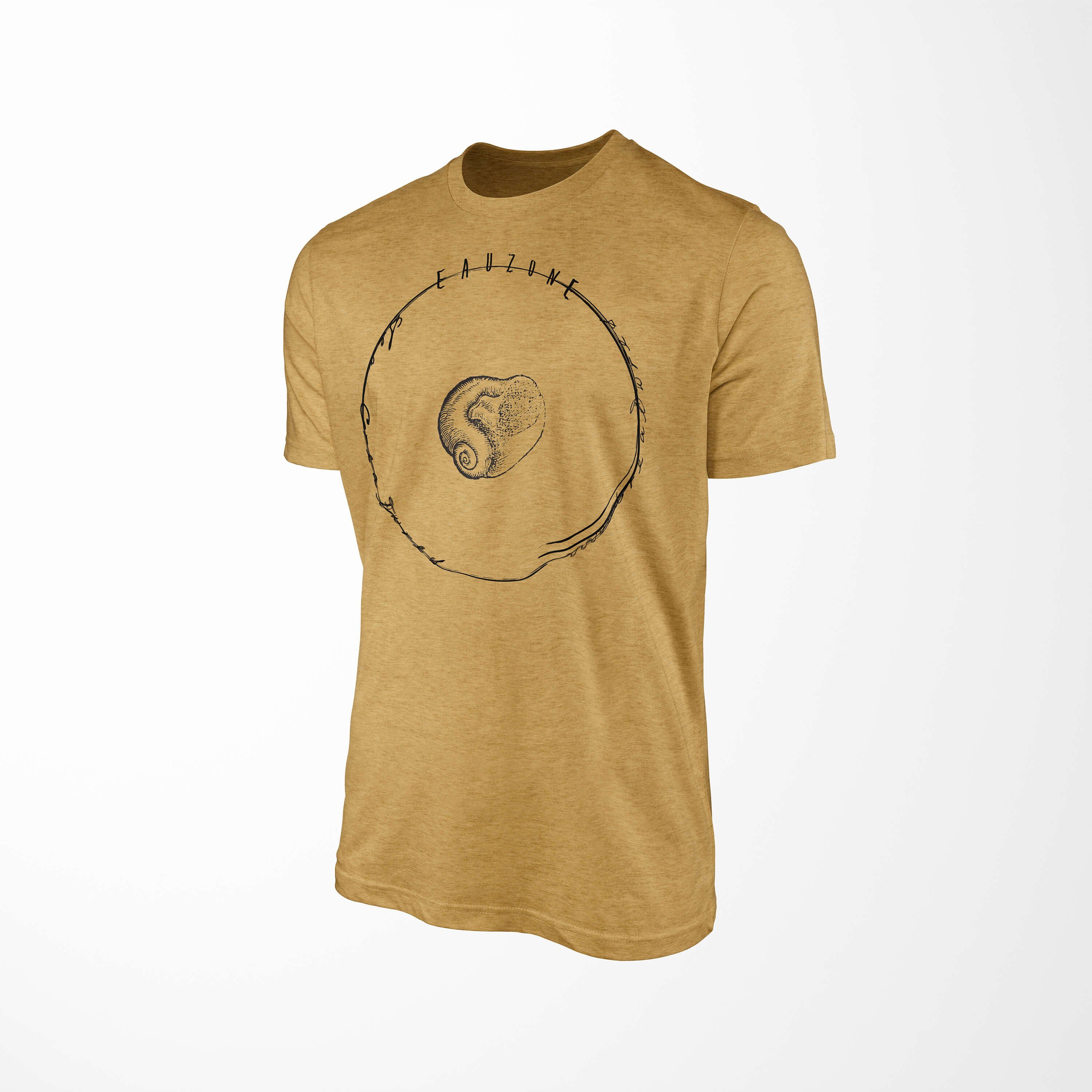Sinus Art Schnitt T-Shirt Gold T-Shirt sportlicher - Struktur Antique Fische 003 feine Sea Tiefsee Serie: Creatures, und / Sea