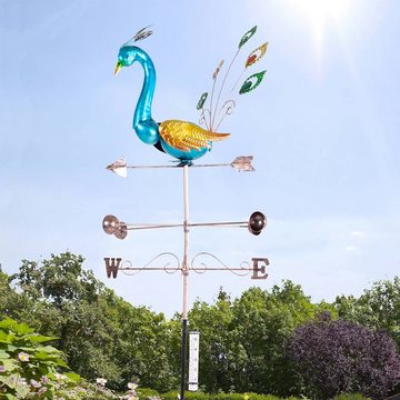 aktivshop Gartenfigur Wetterfahne Pfau, Windspiel inkl. Regenmesser Metall/Glas