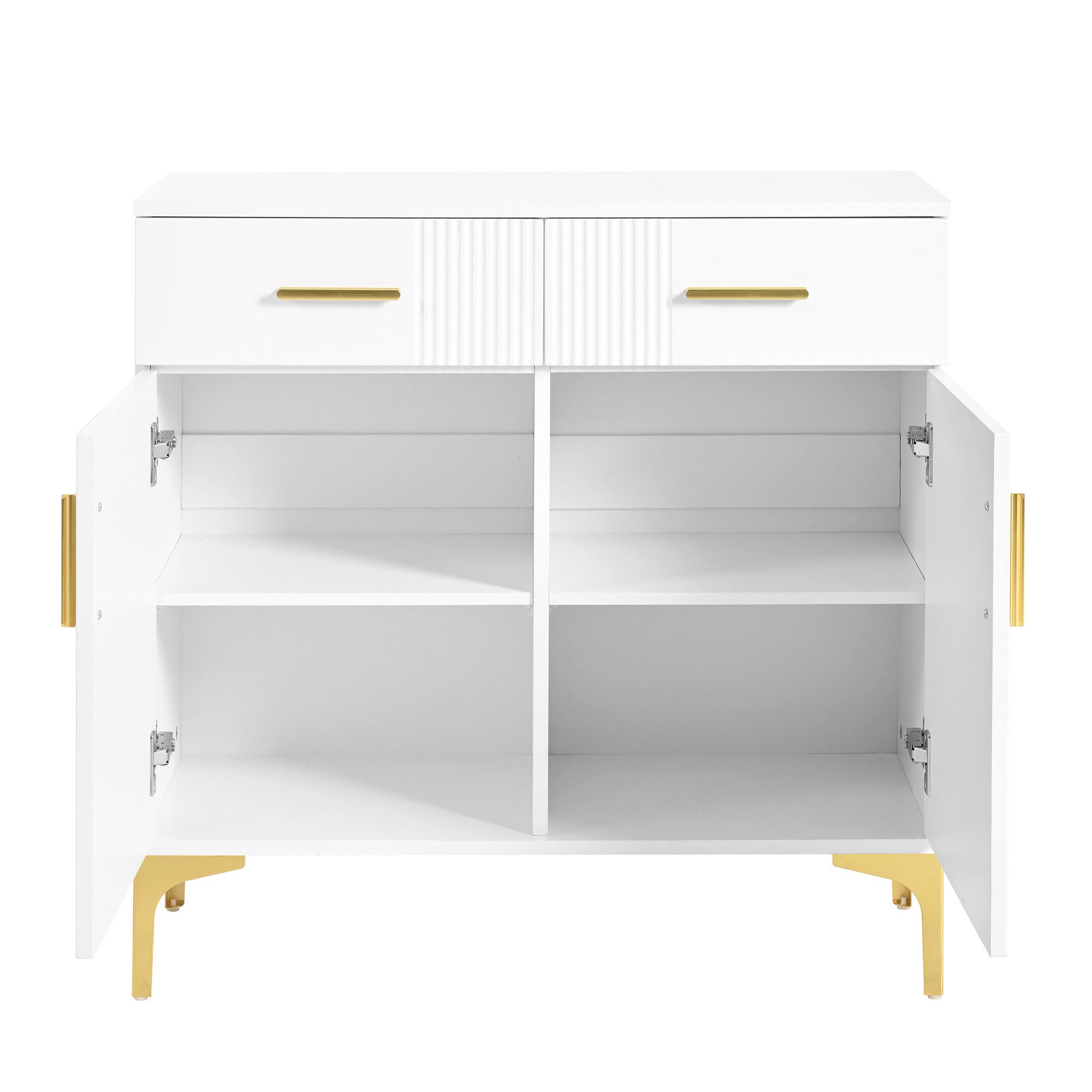Flieks Kommode mit 2 Schubladen und 2 Türen Weiß (B80/T35/H79,5 cm, 1 St., für Wohnzimmer, Flur, Schlafzimmer und Esszimmer), Sideboard Mehrzweckschrank mit ver – Bild 4 von 5