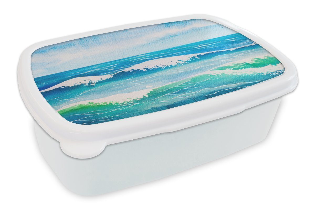 MuchoWow Lunchbox Aquarell - Golf - Meer, Kunststoff, (2-tlg), Brotbox für Kinder und Erwachsene, Brotdose, für Jungs und Mädchen weiß