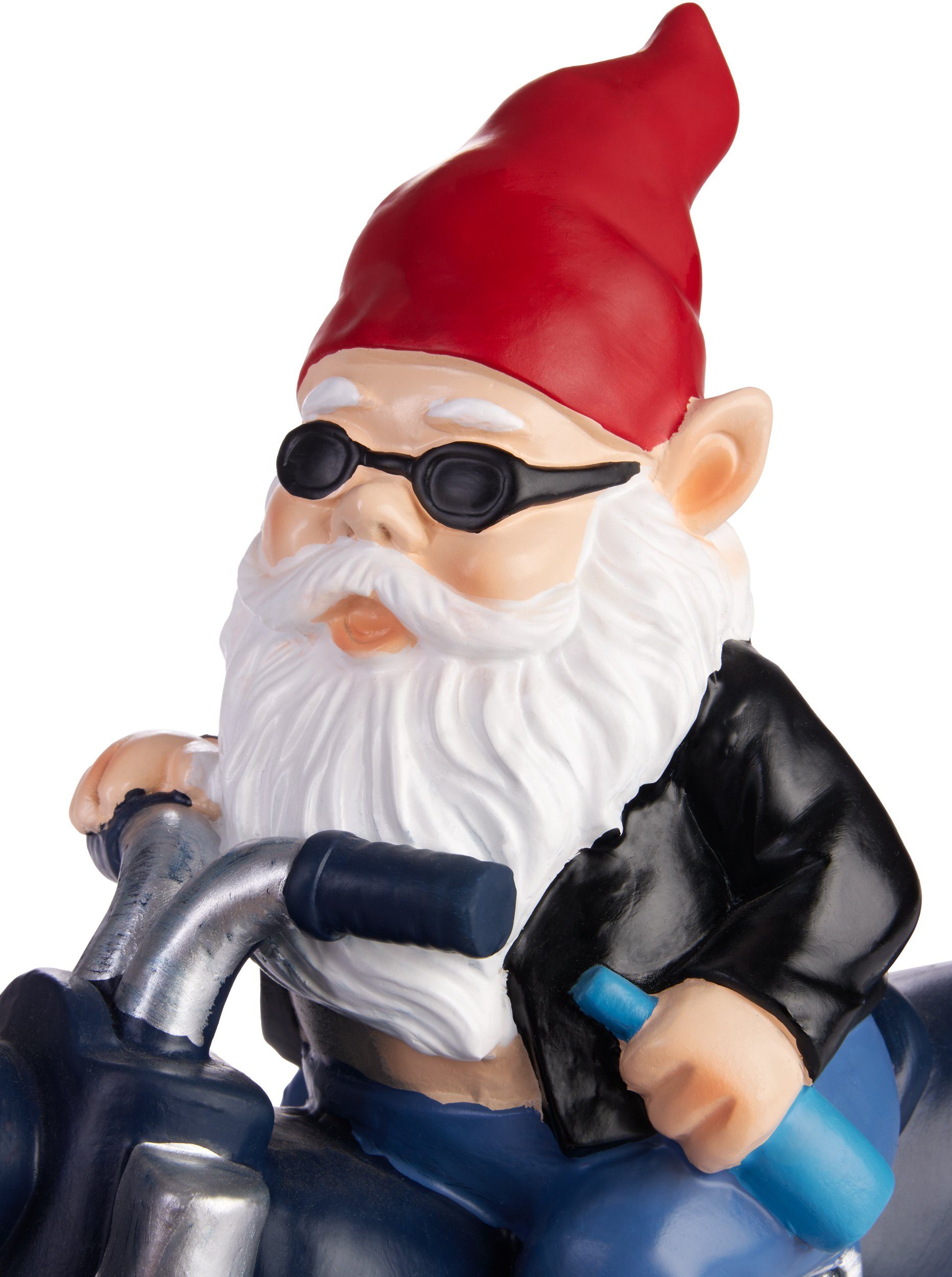 BRUBAKER Gartenzwerg Motorrad - Zwerg Motorradfahrer Biker mit Bierflasche - Rocker - 28 cm, (1 St), Gartenfigur Lustig - Dekoration Wetterfest für Garten