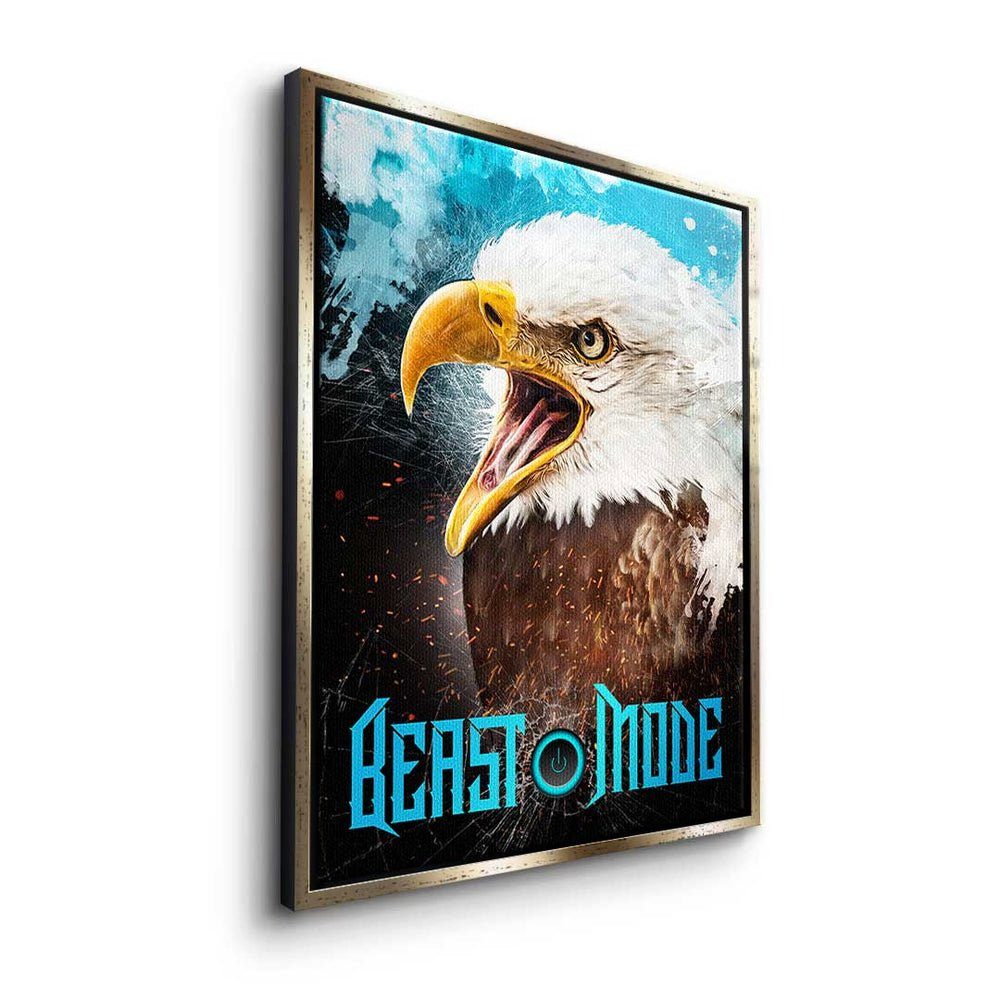 DOTCOMCANVAS® Leinwandbild Beast Mode - Premium Eagle Hustle Büro Beast Rahmen - - Eagle, silberner - Leinwandbild Motivation Mode
