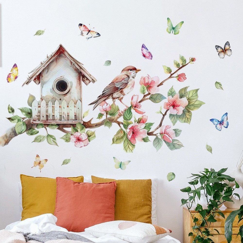 Agger Wandsticker Pflanzen- und Vogel-Wandaufkleber, Wanddekoration für Zuhause