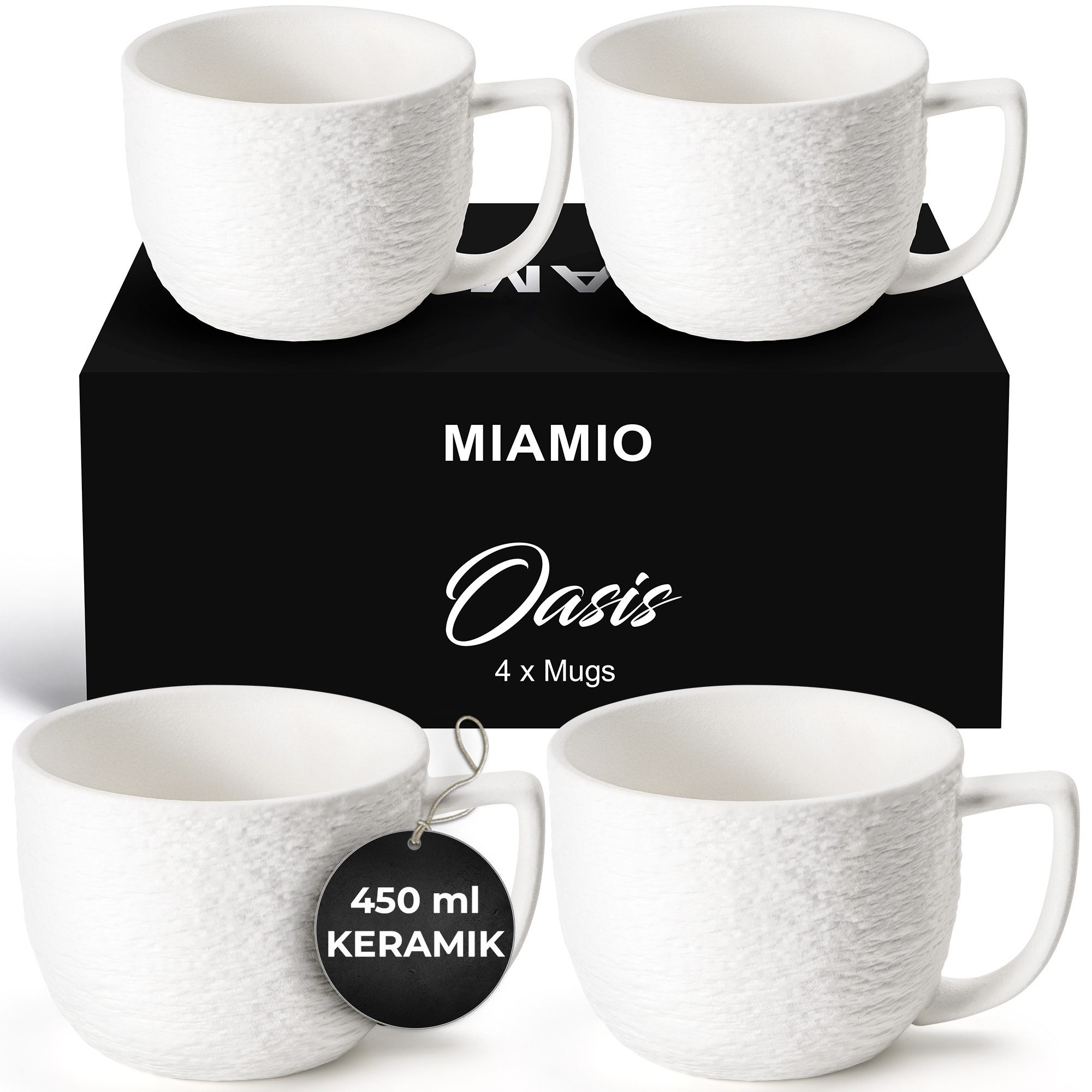 MiaMio Tasse Oasis 450 ml, Weiß, 4-tlg., Keramik, 450 ml, 4er-Set