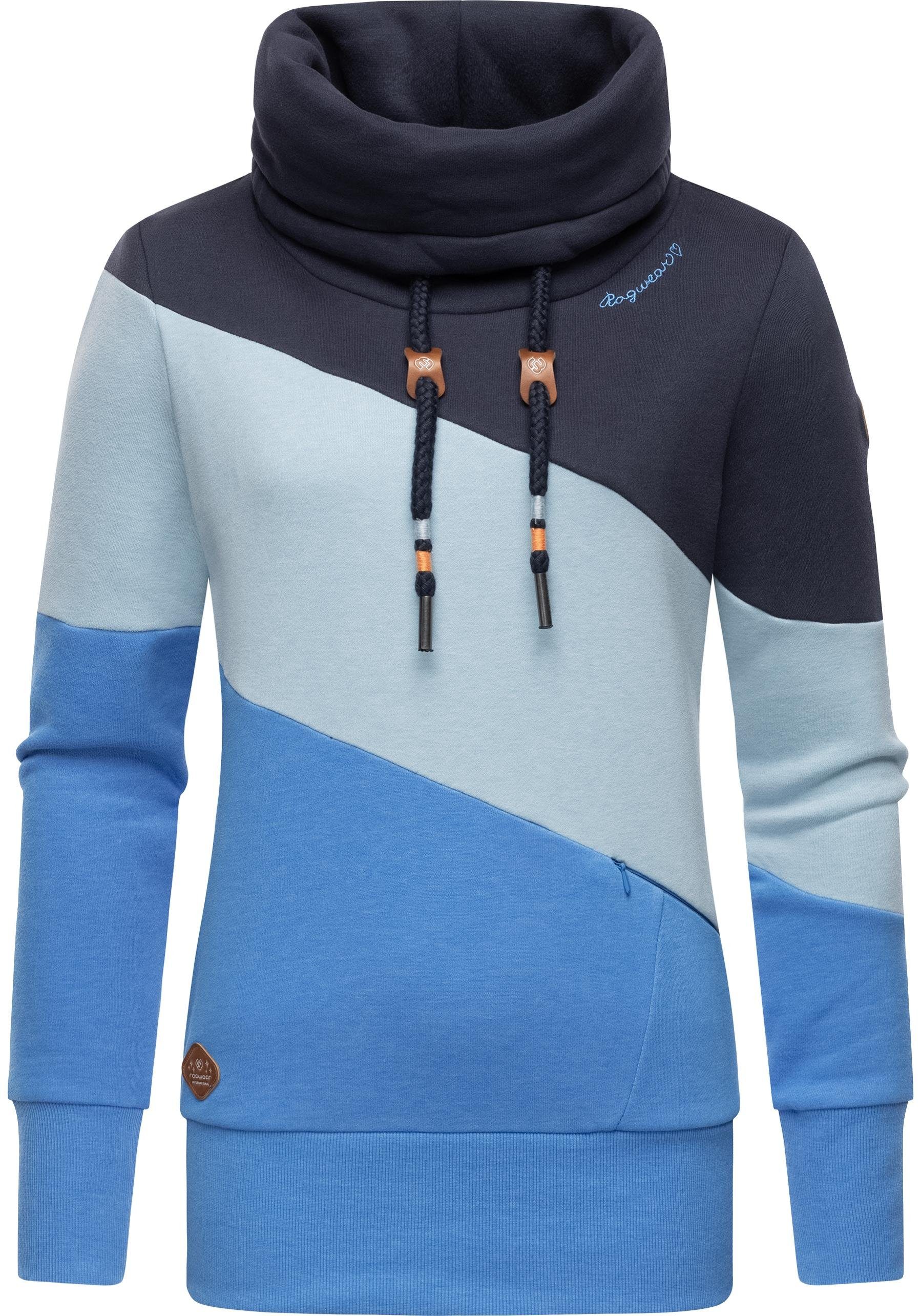 Ragwear Sweatshirt Rumika modischer Longsleeve Pullover mit Schlauchkragen blau
