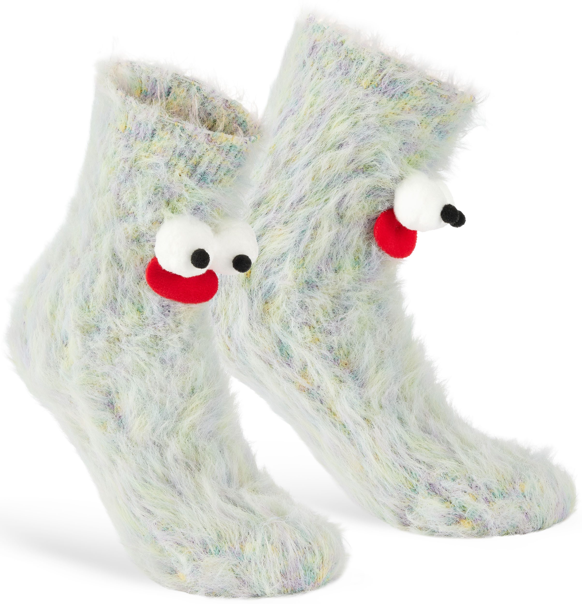 BRUBAKER Socken Lustige Cartoon Monster Plüschsocken mit Gesichtern - Warm & Flauschig (Fluffy Frank, 1-Paar, Spaßsocken) Witzige Haussocken - Geschenk für Erwachsene und Kinder