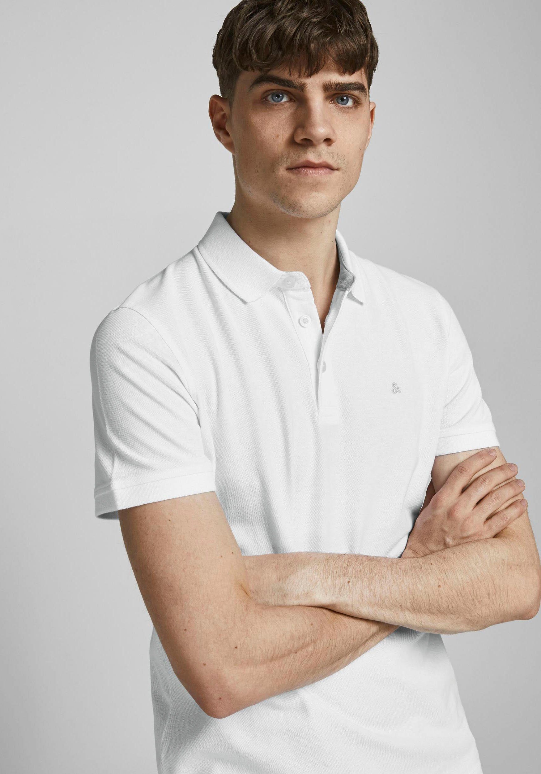 Jack & Jones Poloshirt JJEPAULOS Poloshirt mit klassischem Kragen und figurbetonter Form Logostickerei, modisch, schmal, Baumwolle, Polokragen