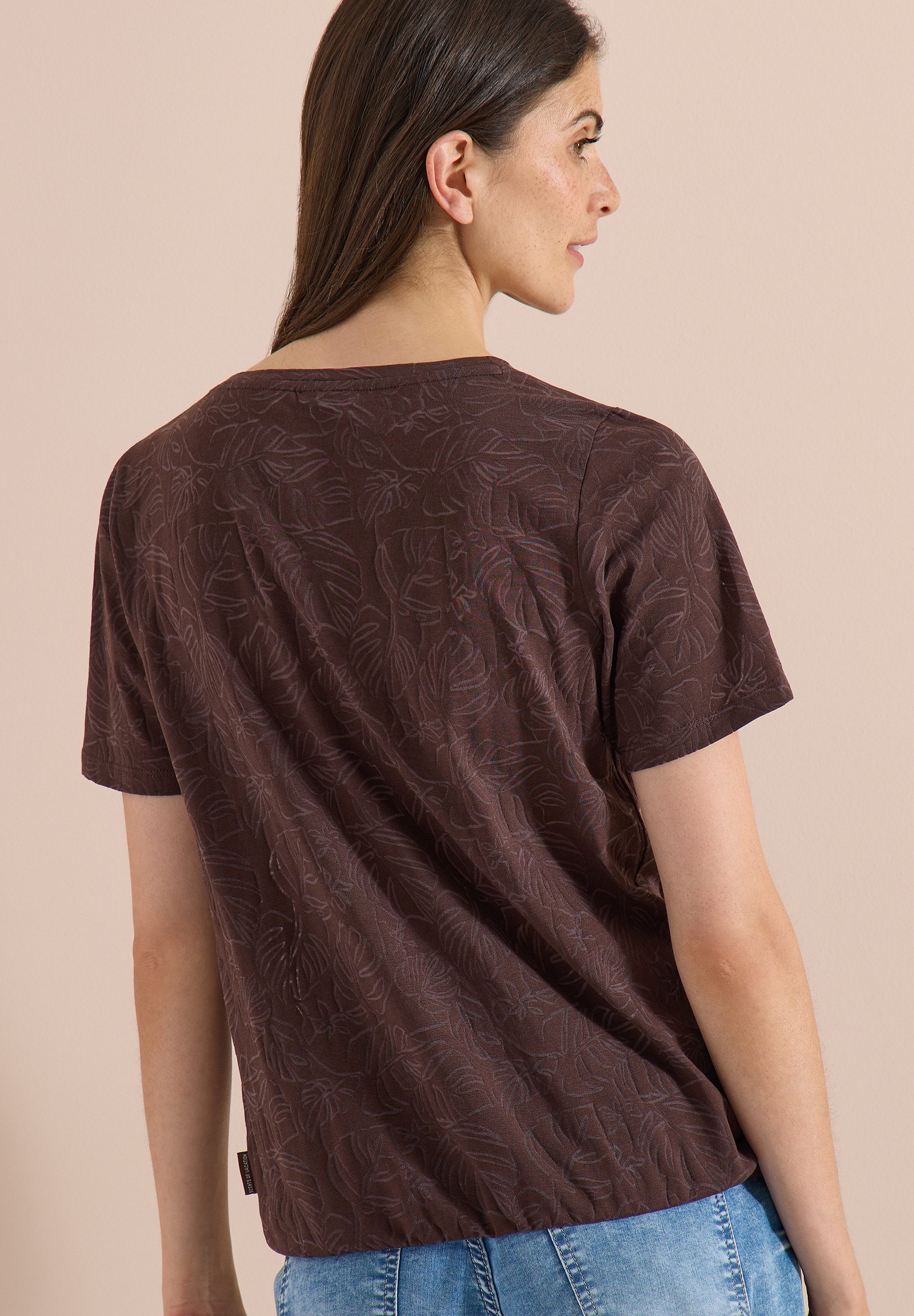 CECIL Print-Shirt Sommershirt, Elastikbund, Ausbrenner-Optik