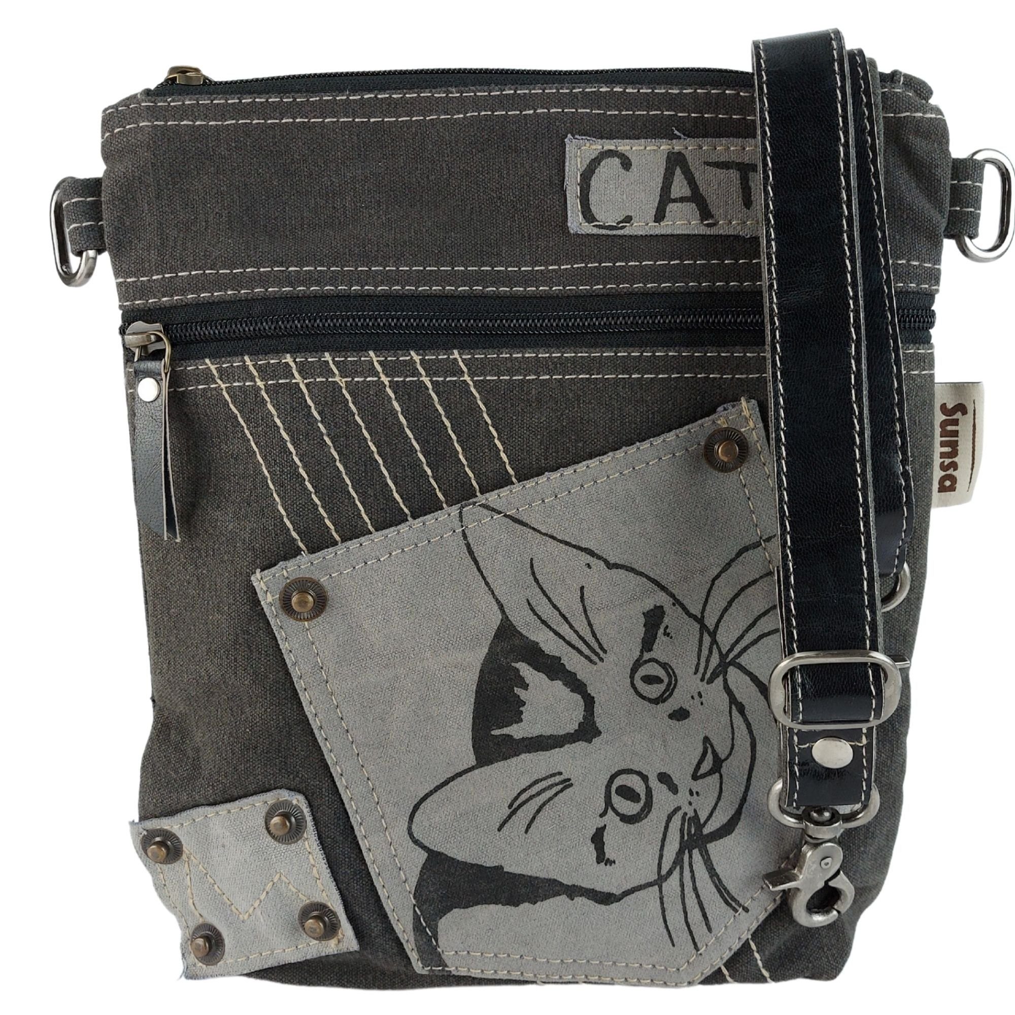 Sunsa Umhängetasche Umhängetasche aus Canvas, Crossbody Tasche mit Katzen Motiv | Umhängetaschen