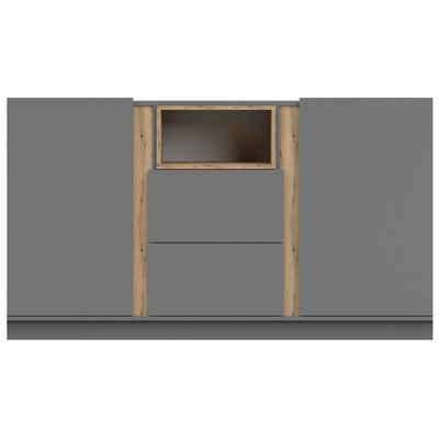 MOEBLO Kommode REYLA 04 (Grau + eiche artisan, Weiß + eiche artisan, Sideboard Wohnzimmer Kommode Schlafzimmer Komodenschrank Highboard), (BxHxT):180x96x42cm