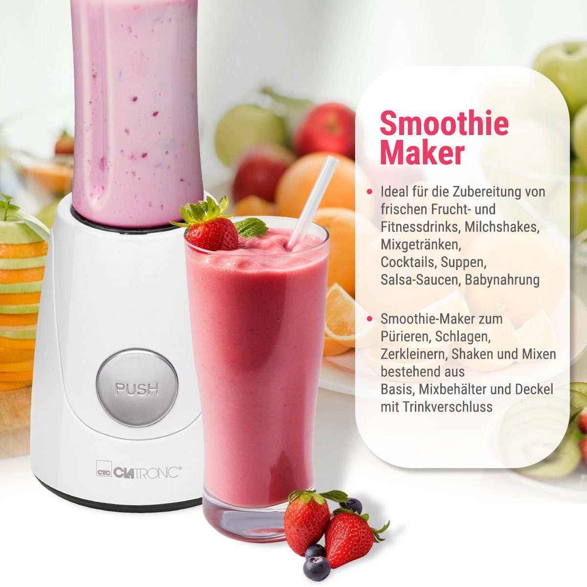 CLATRONIC Smoothie-Maker SM 3593, für Smoothies & Shakes, auch als Trinkbecher