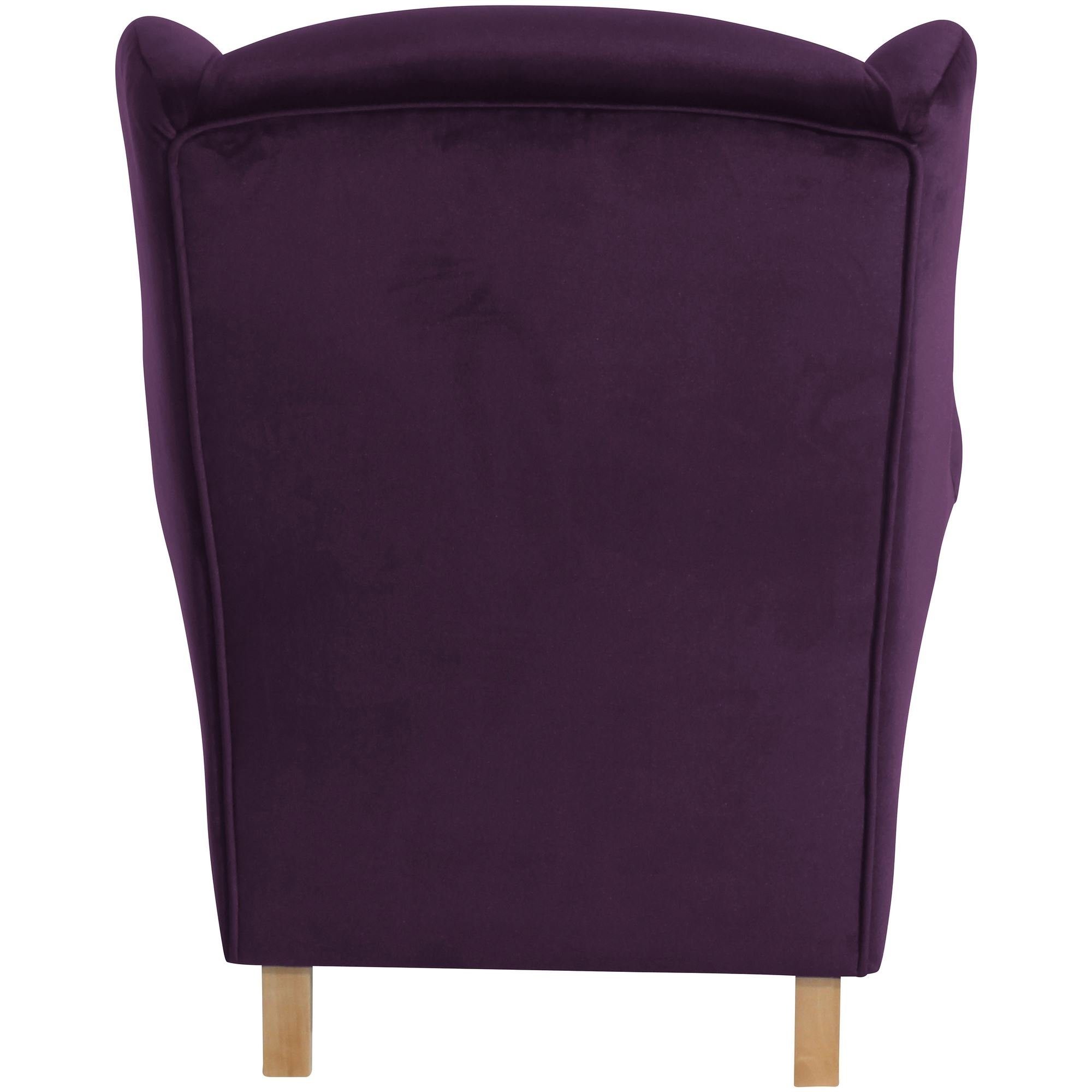 / Bezug Buche 1-St), Samtvelours hochwertig purple Ohrensessel Karlen 22043 verarbeitet,bequemer 58 inkl. Sitz Kessel natur (Sparpreis aufm Kostenlosem Versand, Sessel