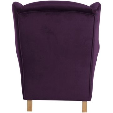 58 aufm Kessel Sessel Ohrensessel Karlen Bezug Samtvelours Buche natur / purple 22043 (Sparpreis inkl. Kostenlosem Versand, 1-St), hochwertig verarbeitet,bequemer Sitz