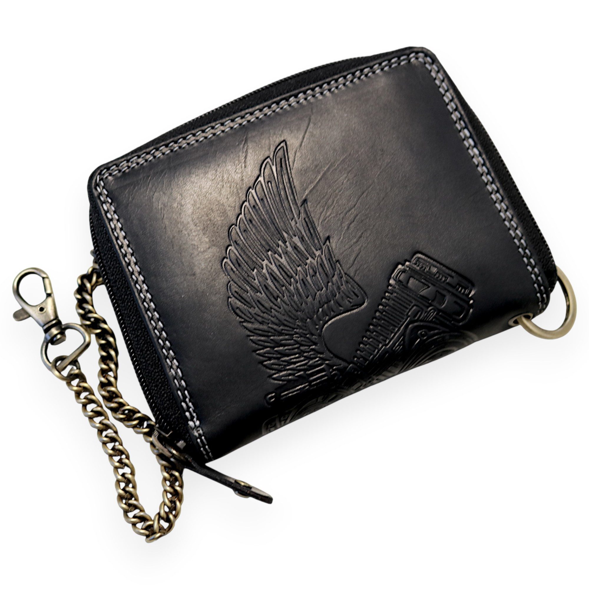 MDM Brieftasche Biker Leder Karten Portemonnaie mit Kette, Reißverschluss, RFID