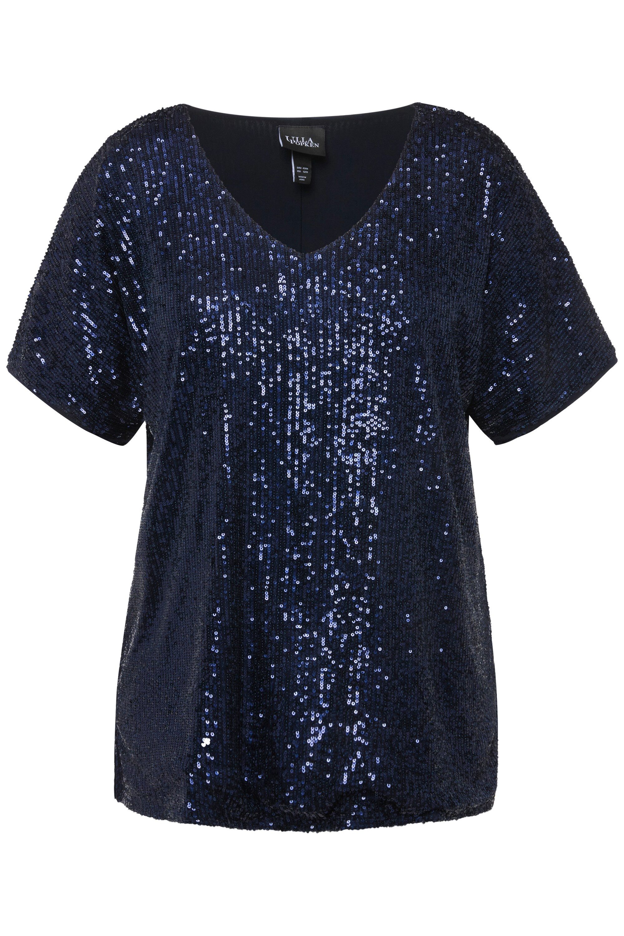 Ulla Popken T-Shirt Pailletten-Shirt Oversized V-Ausschnitt günstig online kaufen
