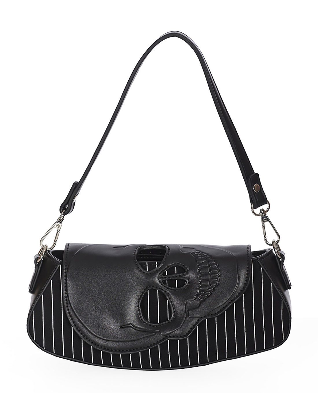 Banned Handtasche Black Core Pinstripe, Skull Schädel Nadelstreifen