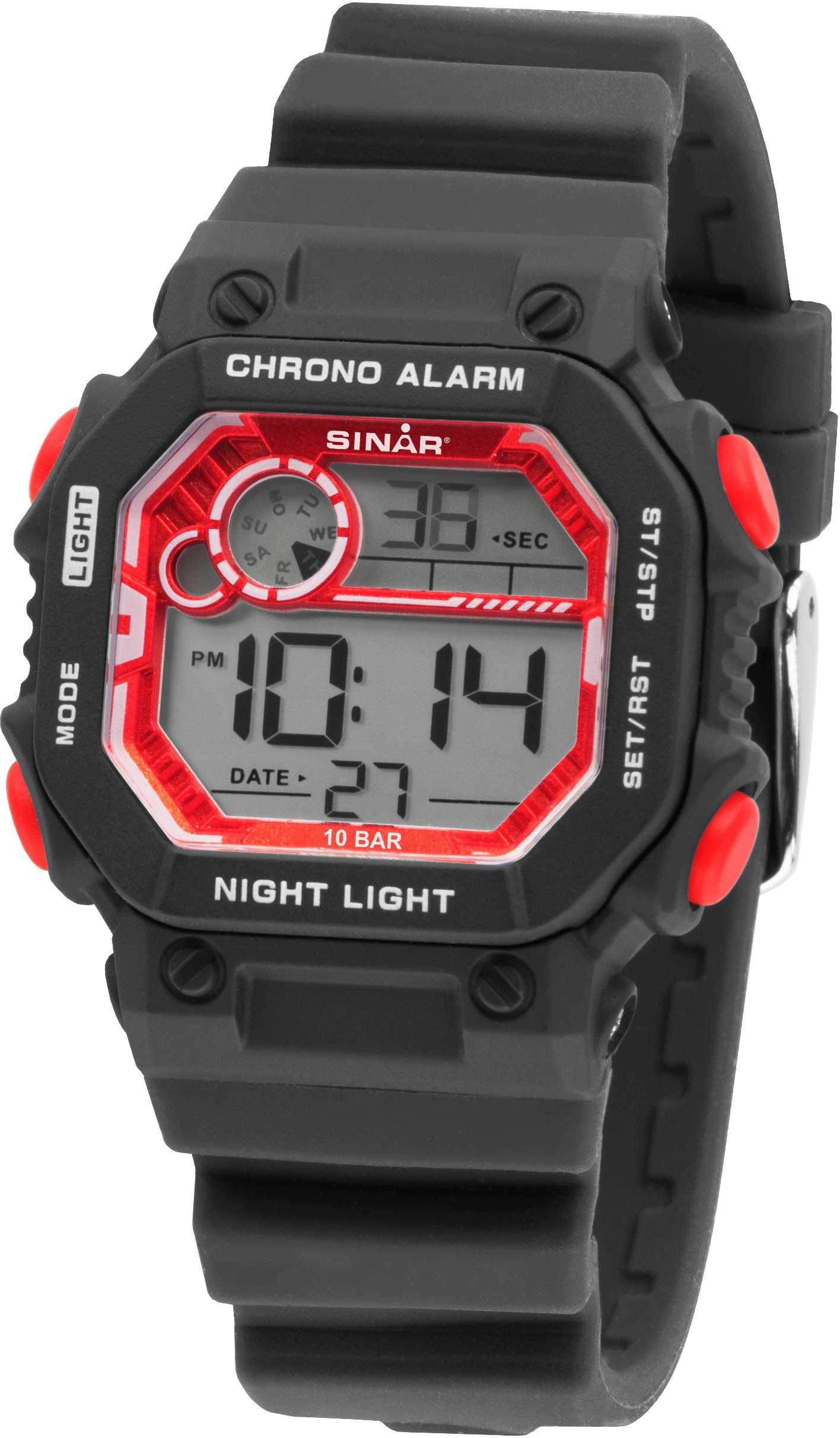 SINAR Chronograph XE-55-1, Armbanduhr, Quarzuhr, Herrenuhr, digital, Datum, Stoppfunktion