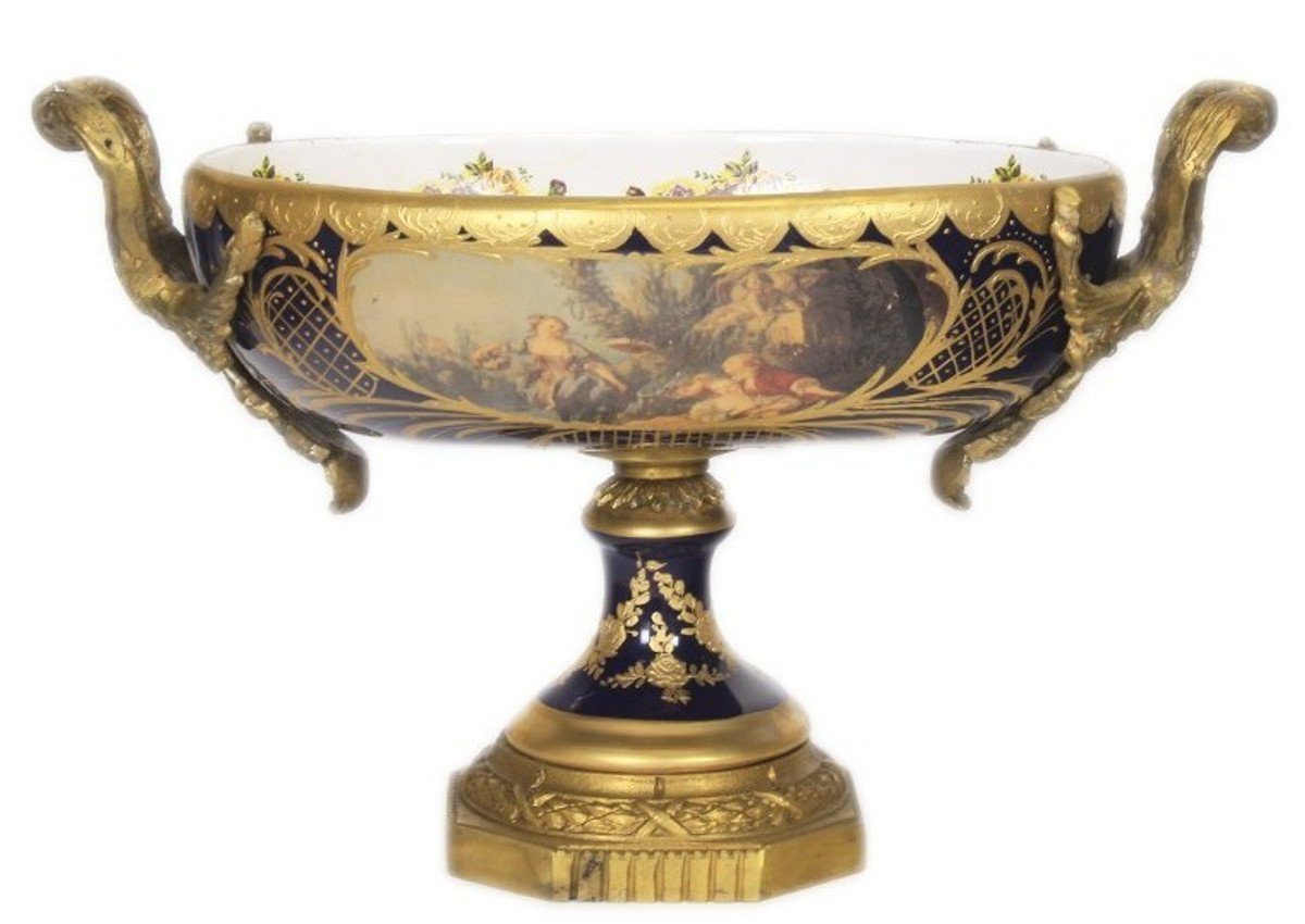 Dekoobjekt Barock Porzellan Schale Kobalt / Gold B40 H37 cm - Grand Decor - Hotel Dekoration
