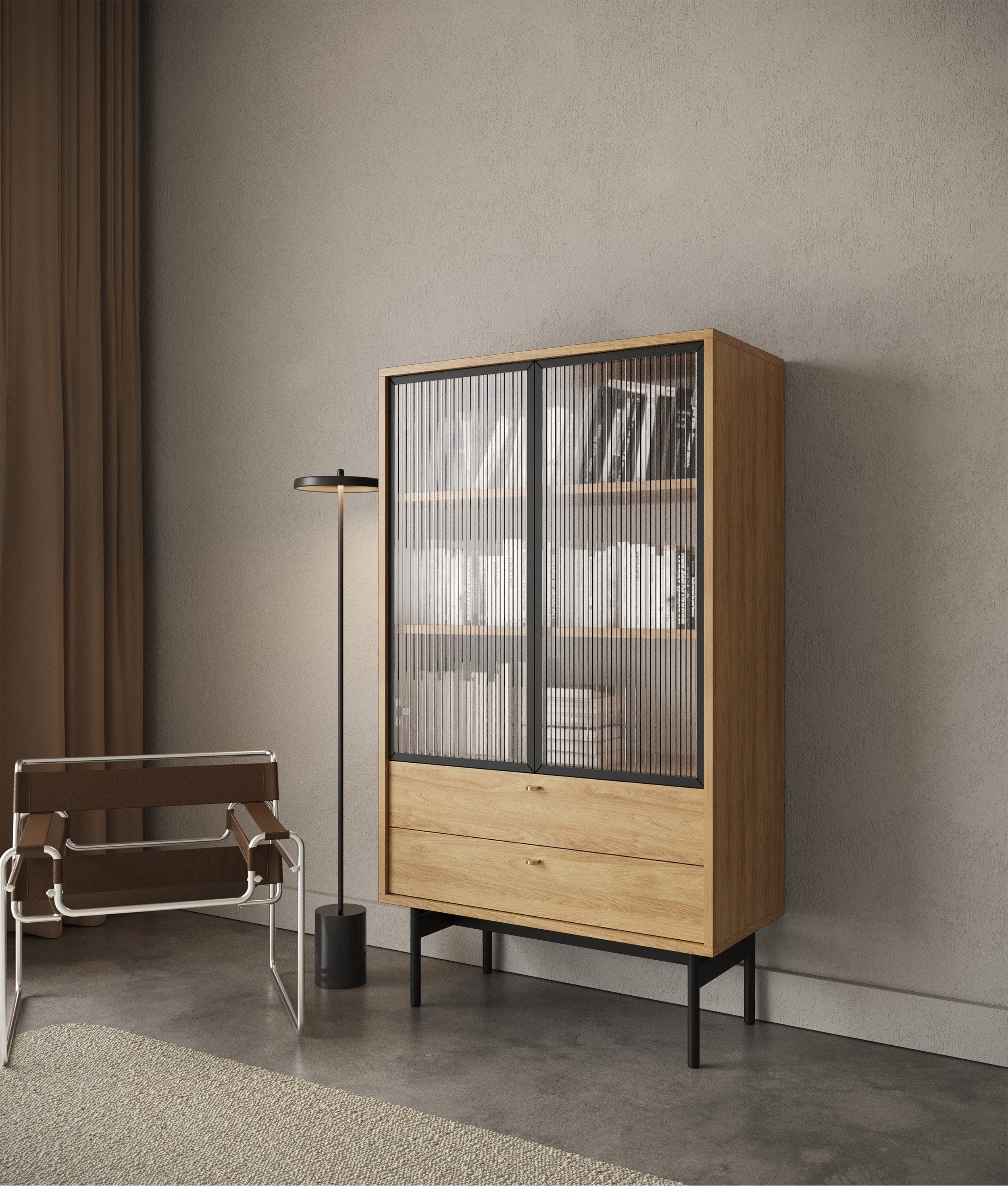Selsey Standvitrine OLAR II Vitrine mit Glastüren,85x41 cm