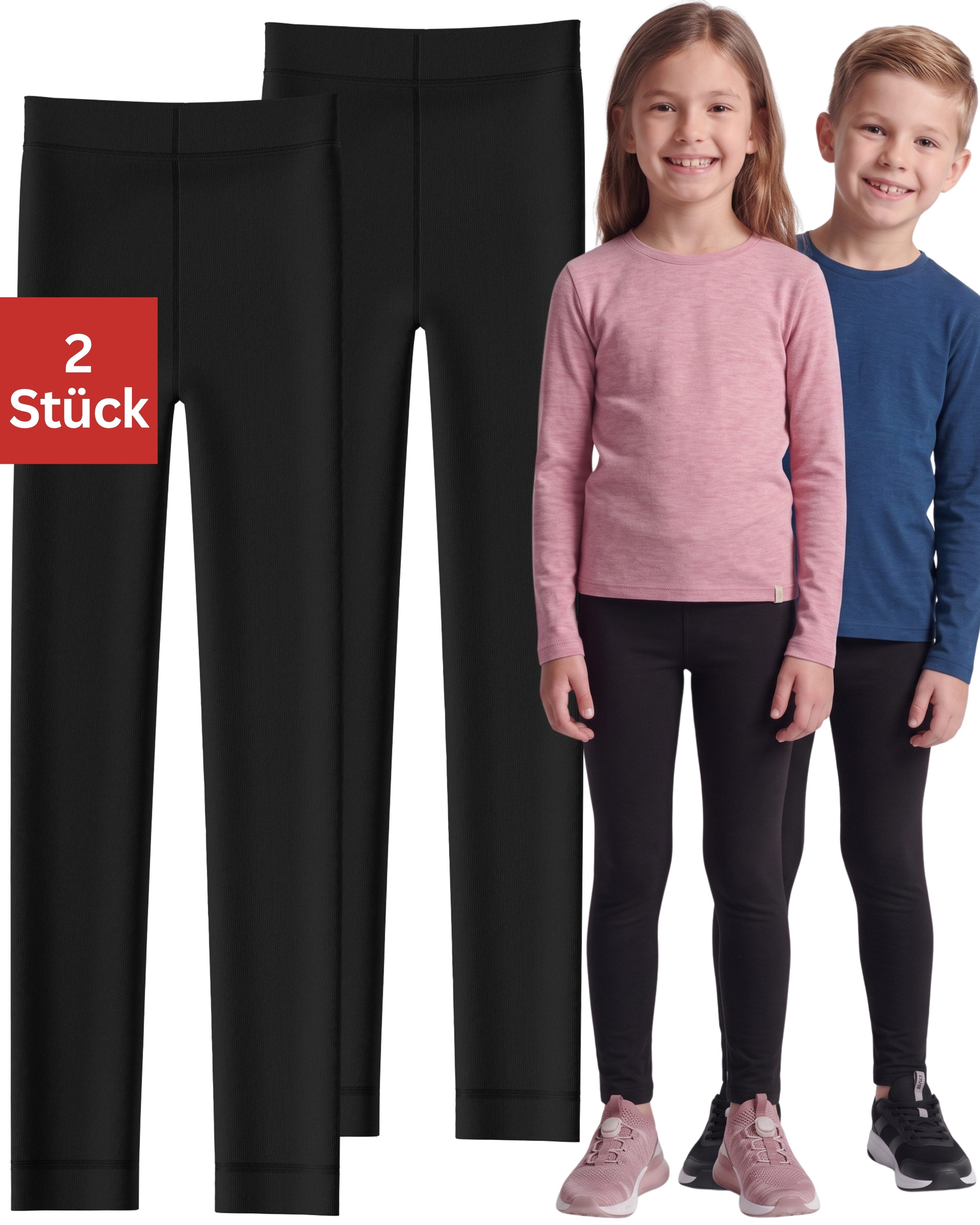 MEDOLY Thermoleggings für Kinder (2er-Pack) mit angerauter Innenseite - für Mädchen & Jungen