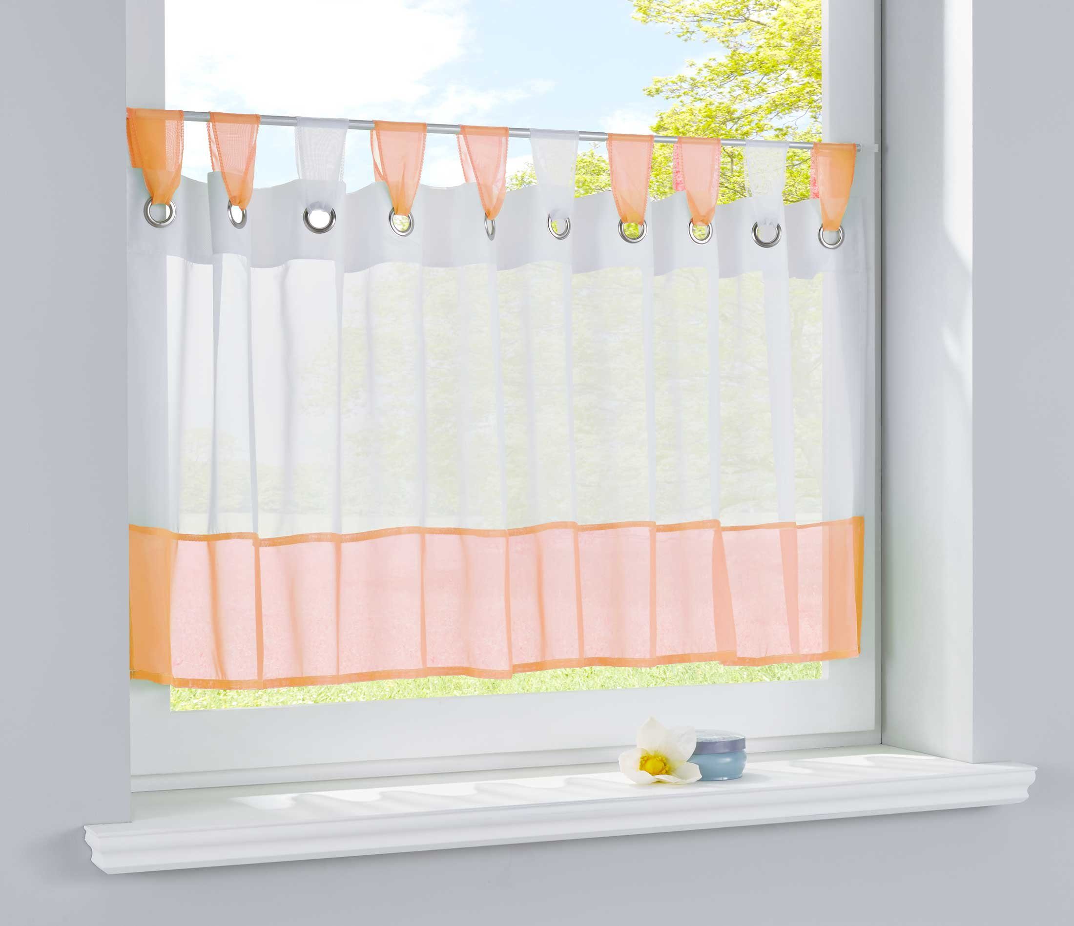 Orange Bistrogardine Schlaufen Voile, (1 transparent, Ösen Gardinenbox, Voile Scheibengardine, St), 610710 Bordüre Schlaufen