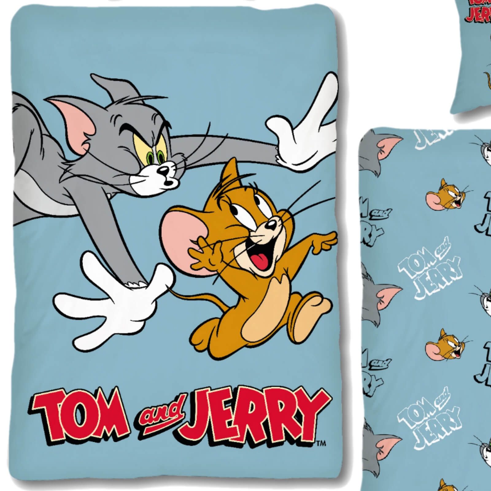SkyBrands Bettwäsche Tom und Jerry Hellblau, Renforcé, 2 teilig, Comicfiguren, Zeichentrick, Katze, Maus