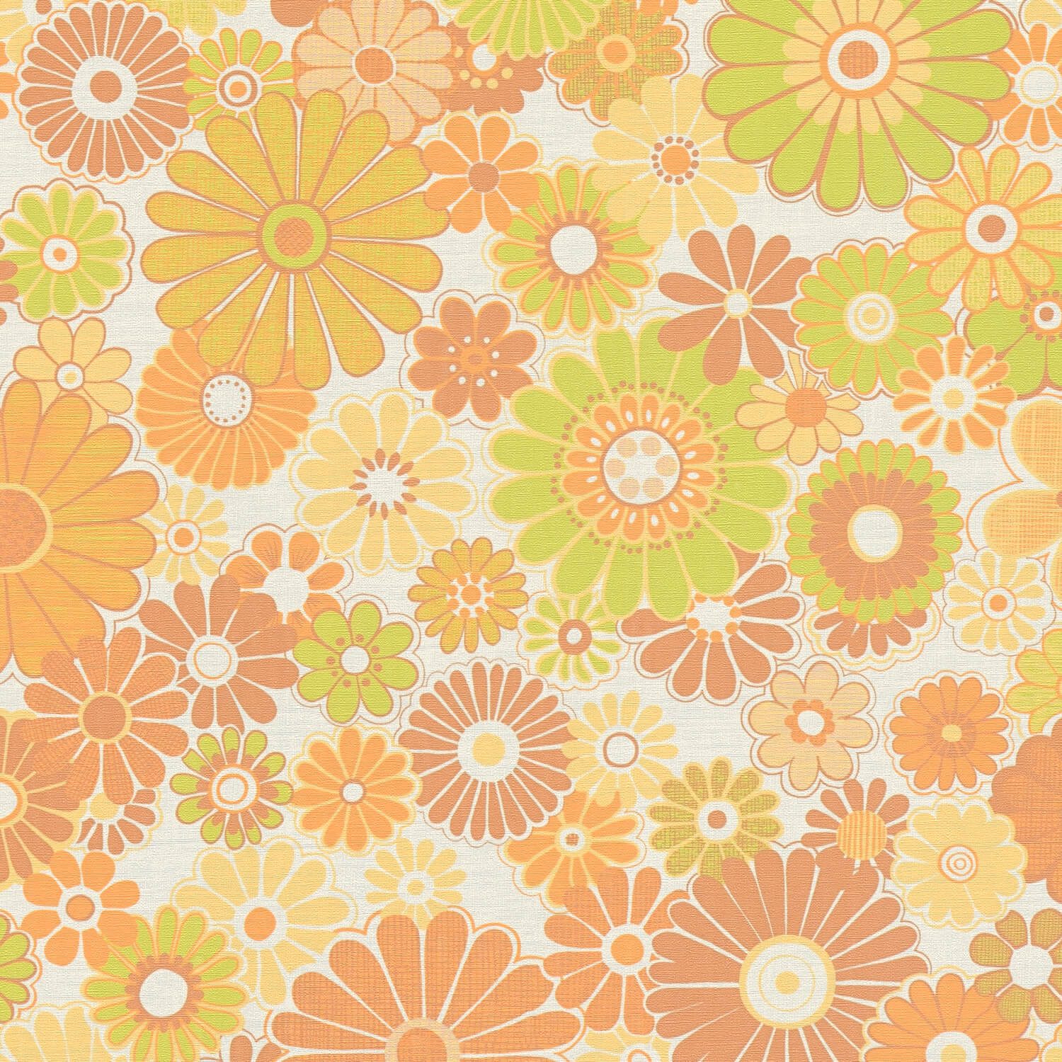Profhome Vliestapete 395355-GU Retro Tapete Blumen matt gelb ocker-braun creme-weiß, geprägt, (1 Rolle, 4,51 qm), heißgeprägte Vliestapete, gelb