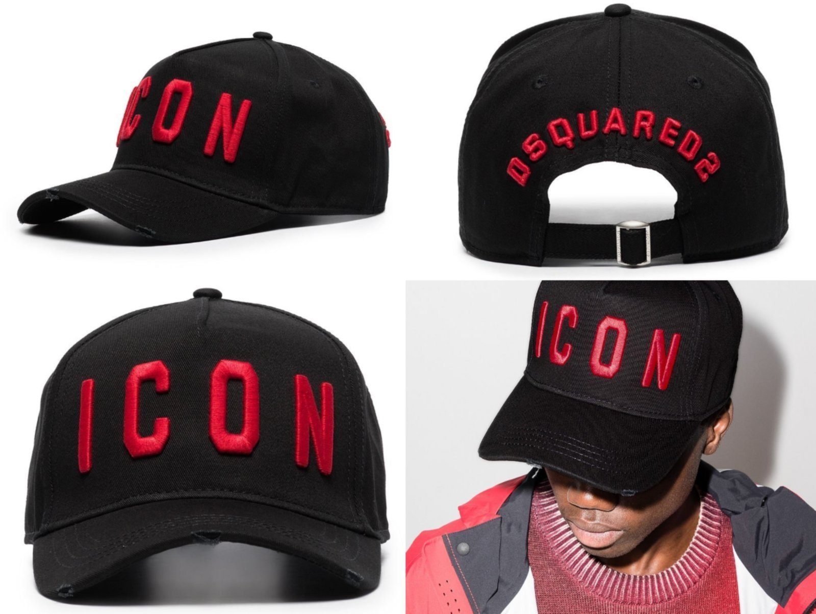 CAP VINTAGE HAT DSQUARED2 CAPPY Baseball ICON Cap LOGO Dsquared2 EMBROIDERED BLACK BASEBALL