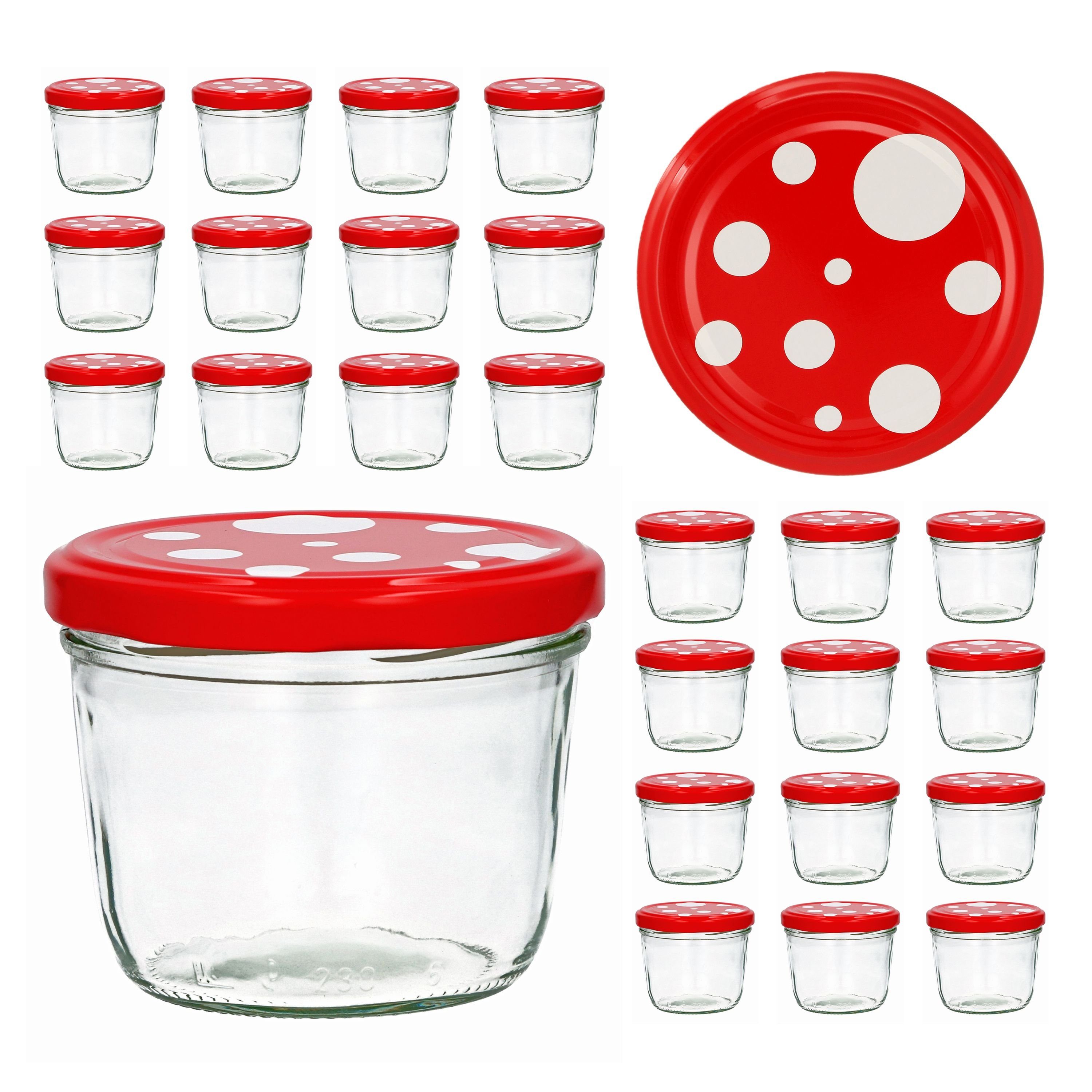 MamboCat Einmachglas CAPCRO 25er Set Sturzglas 230 ml Fliegenpilz Deckel rot weiß gepunktet, Glas