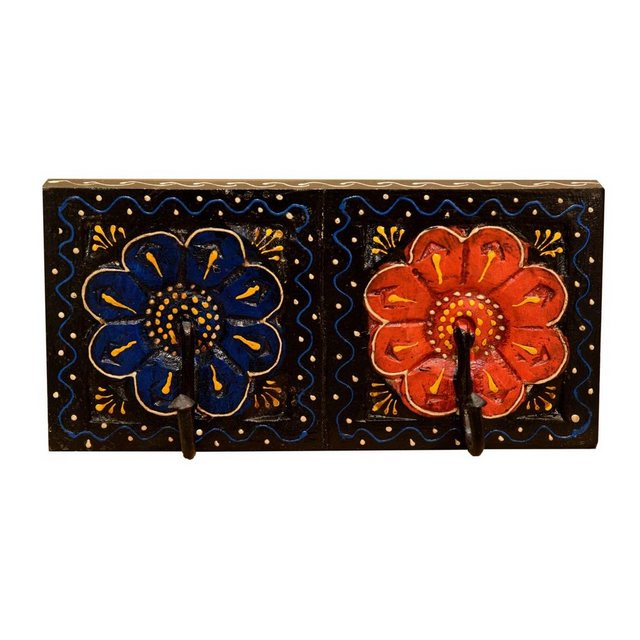Casa Moro Hakenleiste “Orientalische Kleiderhaken Kaalab B handbemalte Hakenleiste mit 2 Haken in schönen bunten Blumenmustern aus Holz geschnitzt, MA11-02-B”