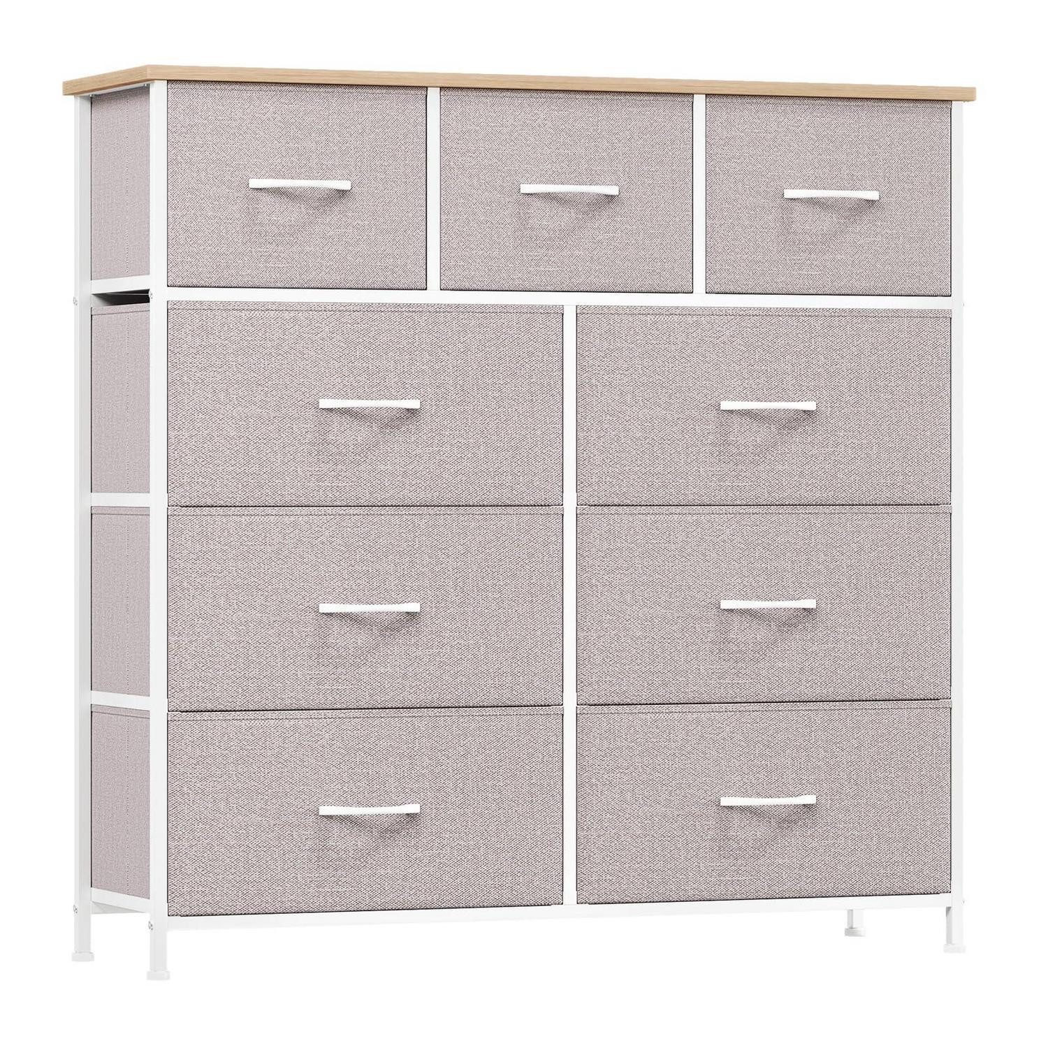Kommode Kommode Stoffkommode 9 Aschgrau 30T x 100B x 99H cm (9 Schubladen)