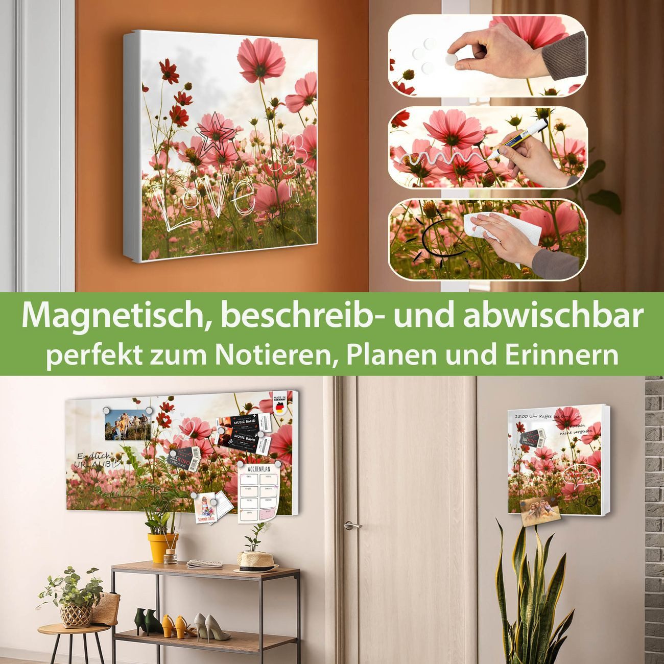 banjado Schlüsselkasten aus Metall mit Motiv Schmuckkörbchen (Stahl Gehäuse, mit 32 Haken, beschreibbar & magnetisch), 30 x 30 x 5 cm