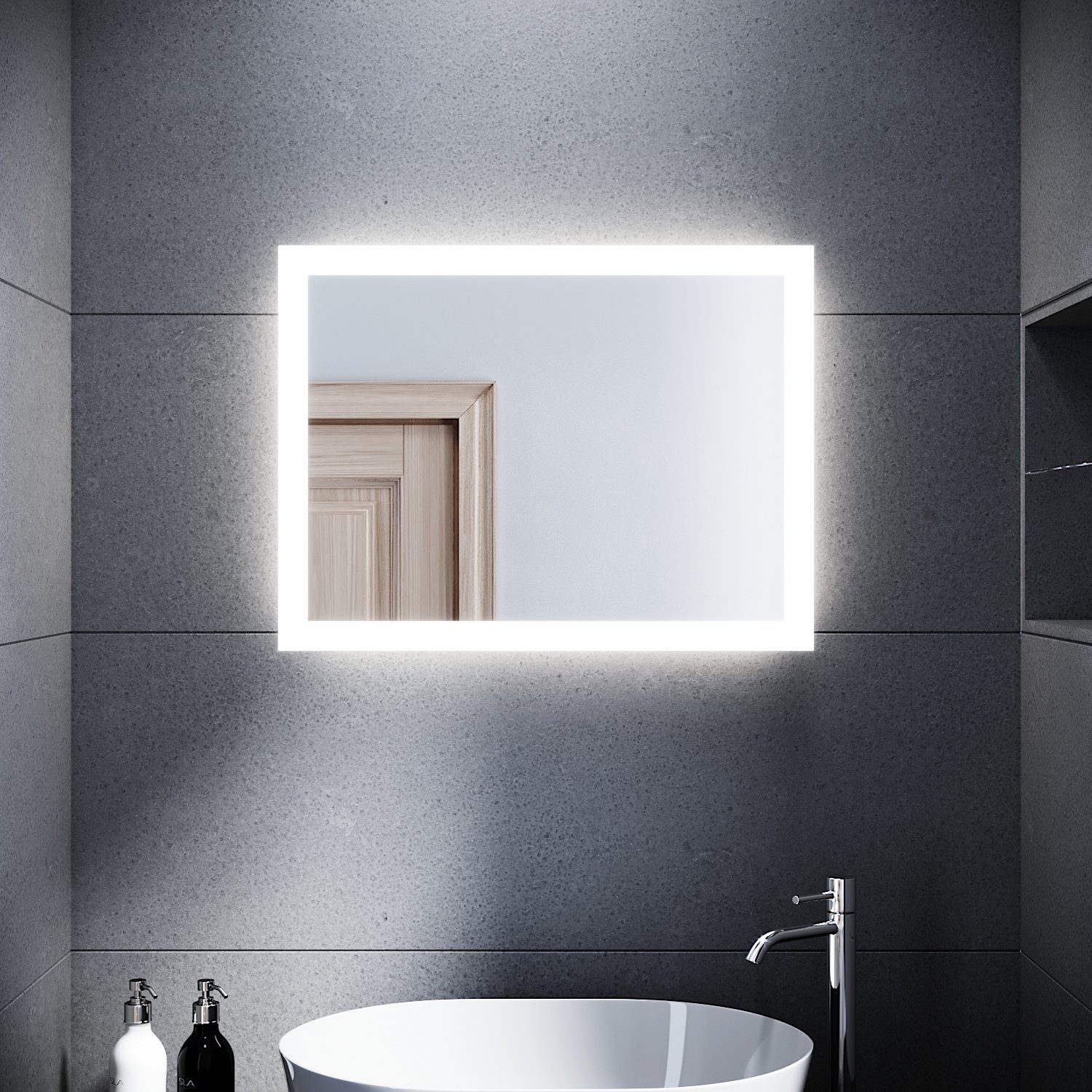 SONNI Badspiegel »Badspiegel mit Beleuchtung 60×50 cm Wandschalter  Badezimmerspiegel LED Badspiegel Wandspiegel Badspiegel Lichtspiegel IP44«  online kaufen | OTTO