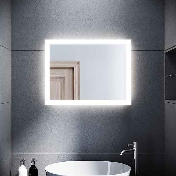 SONNI Badspiegel »Badspiegel mit led Beleuchtung 60×50 cm Wandschalter«, Badezimmerspiegel Wandspiegel Badspiegel Lichtspiegel IP44