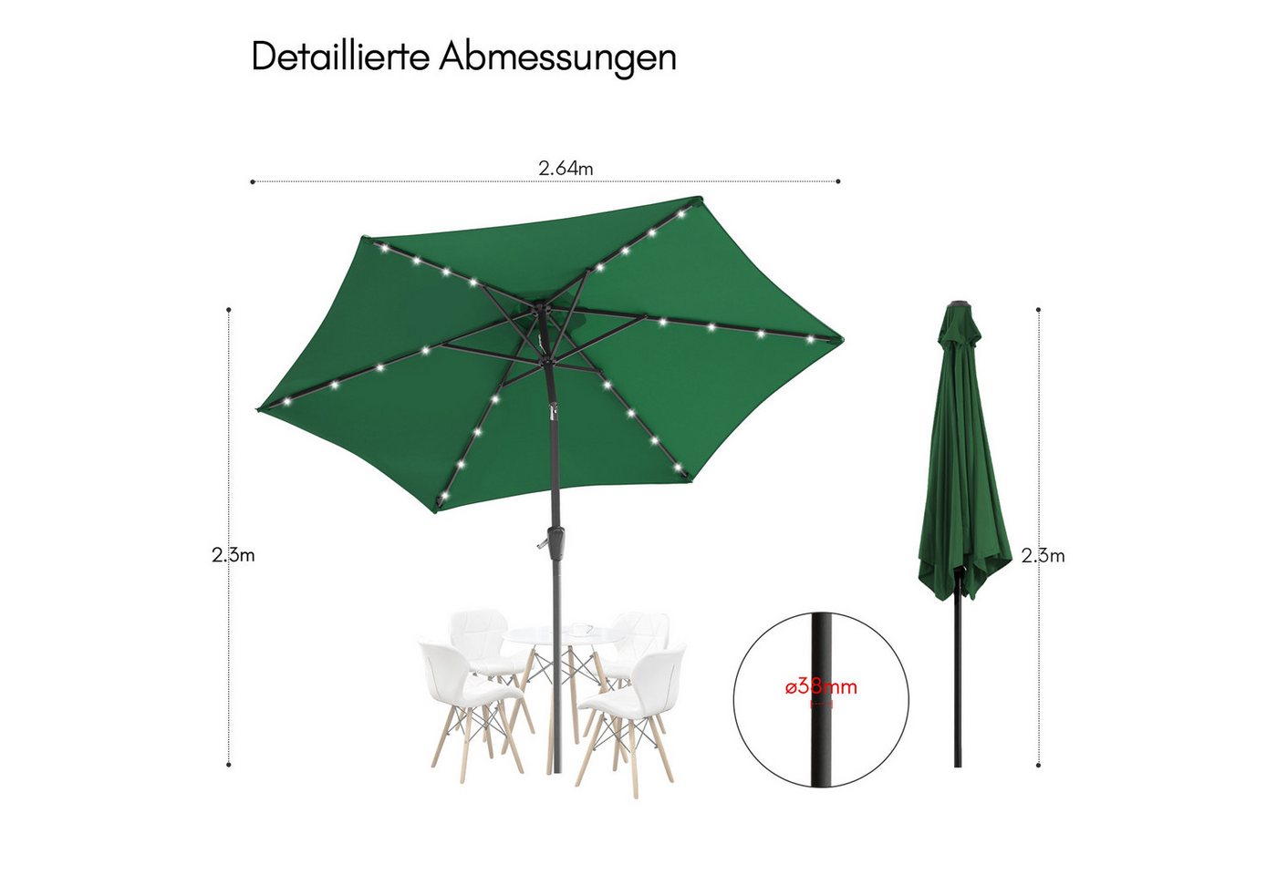Thumbnail - Clanmacy Ampelschirm Sonnenschirm 2.7m Balkonschirm Rund mit UV40+,Höhenverstellbar,Grün