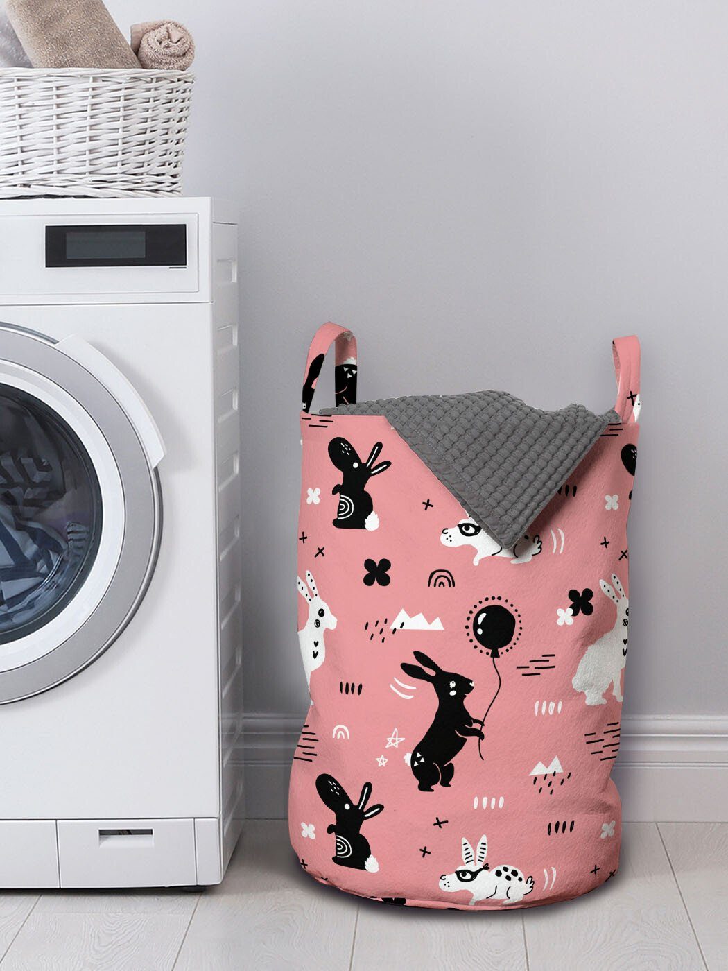 Kunst für Waschsalons, Hase Wäschesäckchen Griffen Abakuhaus Kreative Kordelzugverschluss Kaninchen Lustige mit Wäschekorb
