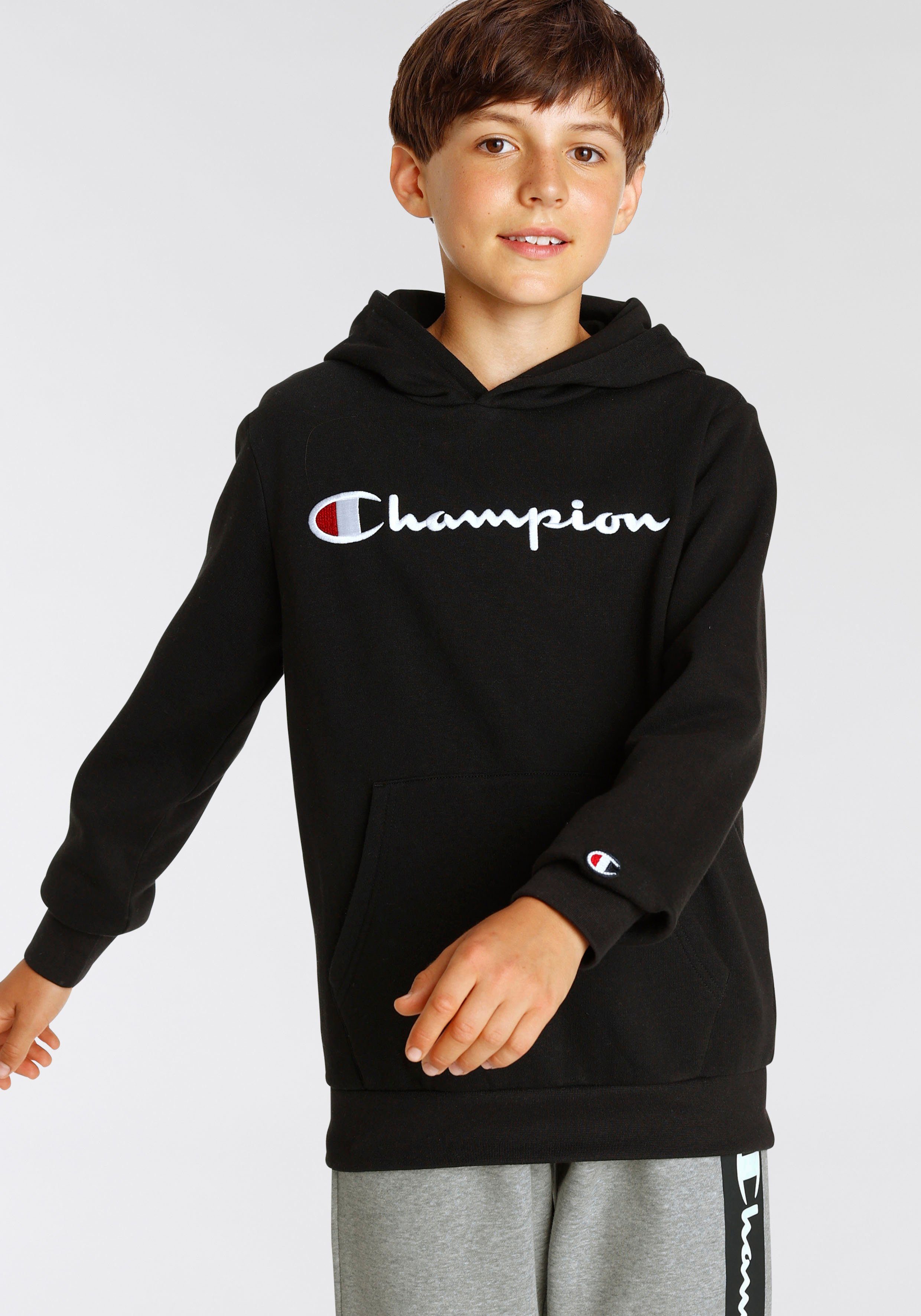 Champion Sweatshirt Classic Hooded Sweatshirt large Logo - für Kinder,  Großer gestickter Logo-Schriftzug, gesticktes C-Logopatch