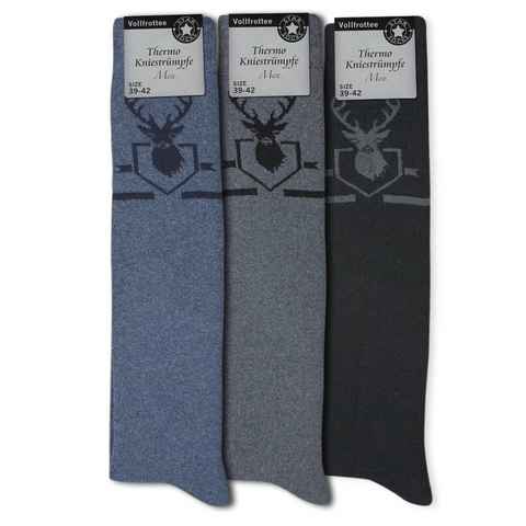 Die Sockenbude Kniestrümpfe THERMO (Bund, 3-Paar, grau jeansblau schwarz) Vollfrottee