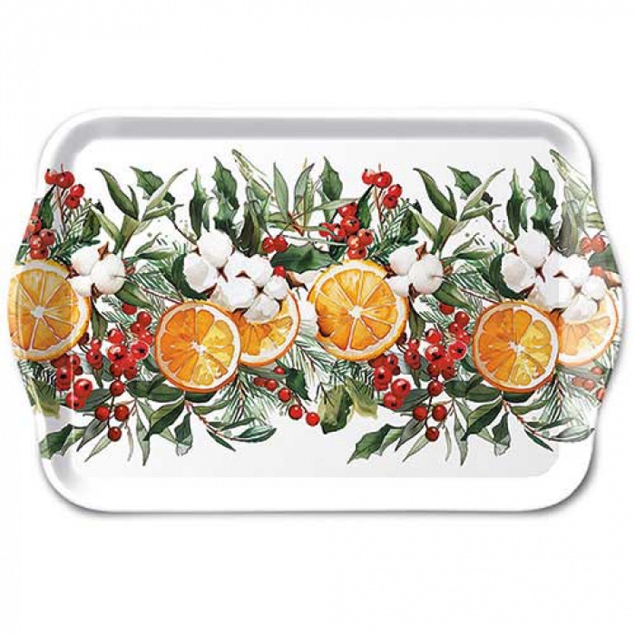 Ambiente Luxury Paper Products Декоративная тарелка, Tablett Melamin 21x13cm mit Orange & Beeren Motiv Weiß / Rot / Grün