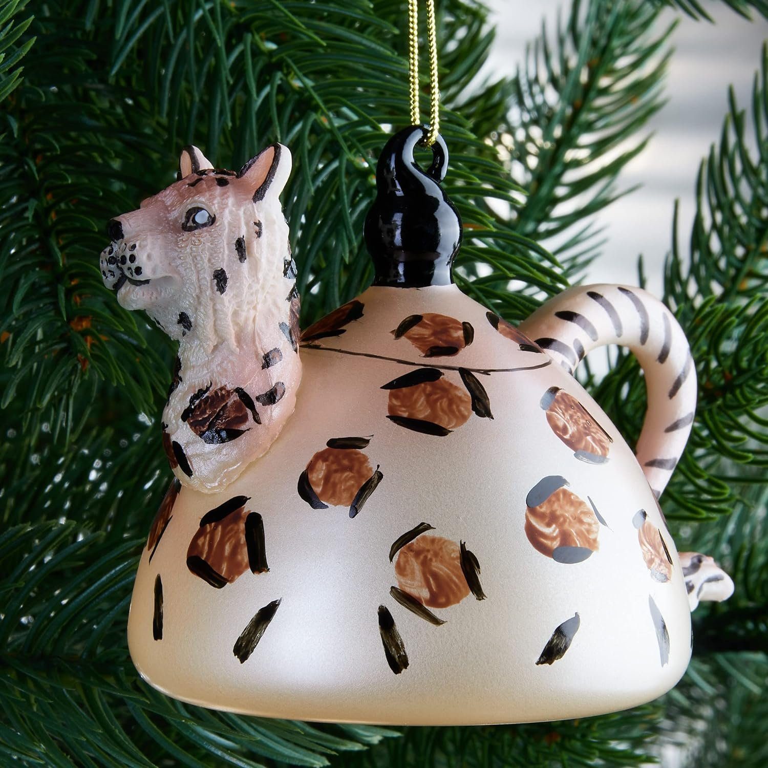 BRUBAKER Christbaumschmuck Weihnachtskugel Set - Giraffe Safari Teekannen (3-tlg), Weihnachtskugeln Set Leopard - Zebra