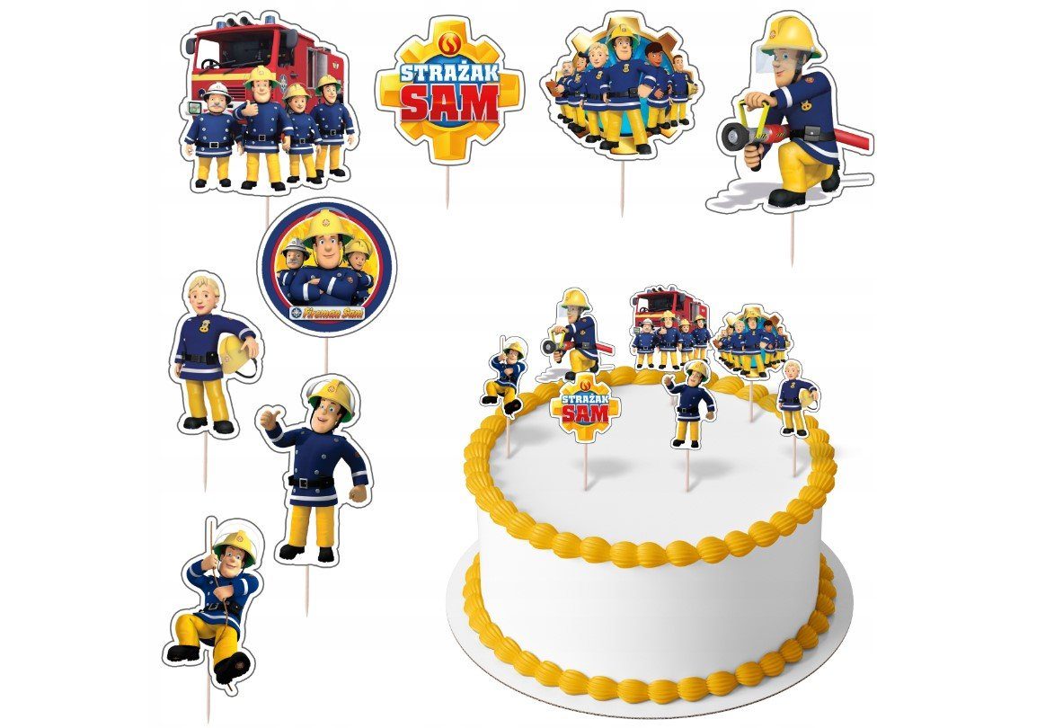 Festivalartikel Tortenstecker Feuerwehrmann Sam Topper Set 8 Stk Geburstag Torten Deko Kuchen Junge