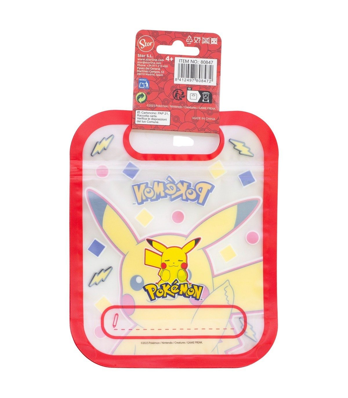 POKEMON JUEGO DE CARTAS Brottasche Pikachu 4 Stück mit Zip Verschluss für Obst Kekse und Snacks, (Spar-Set, 4-tlg)