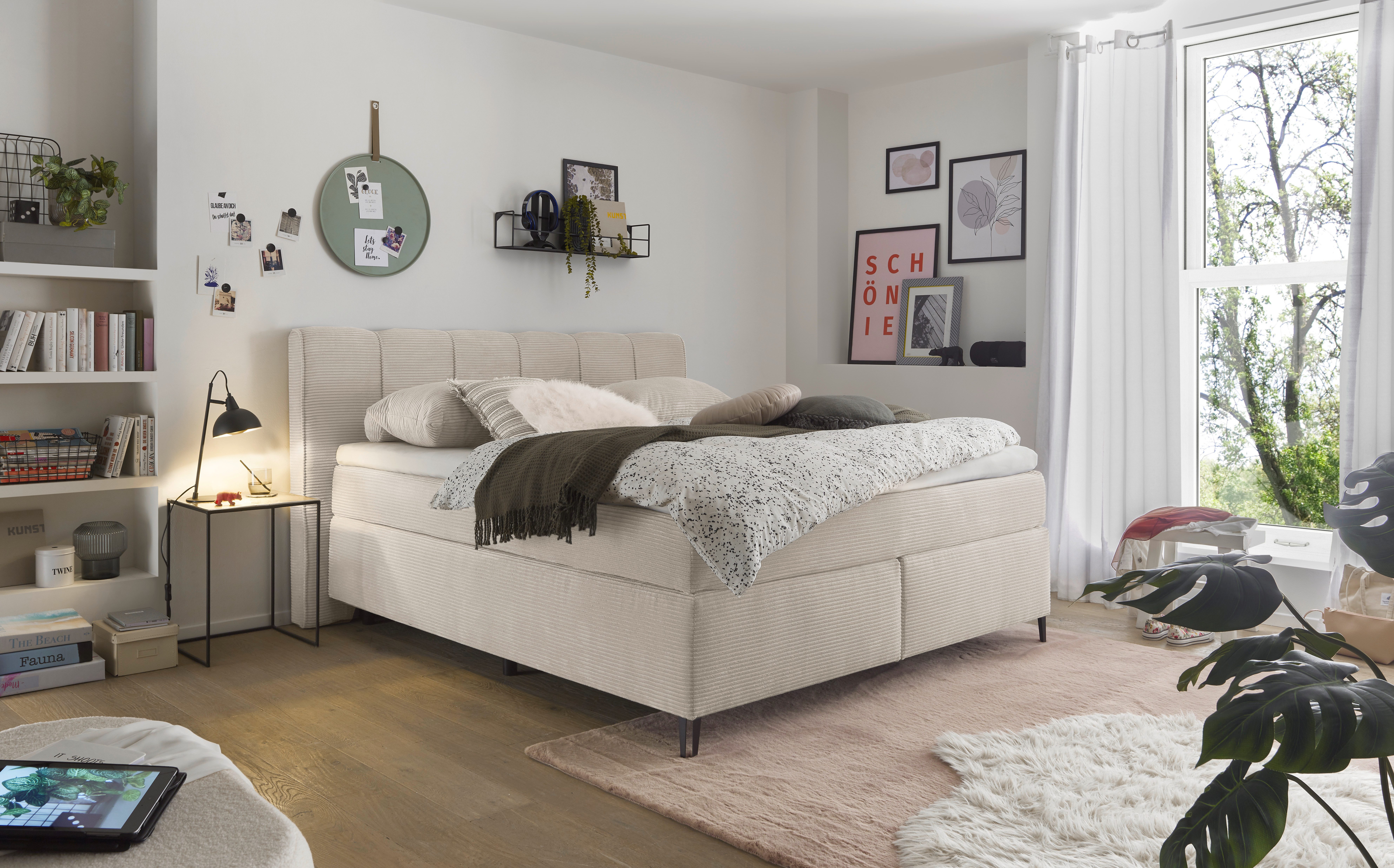 set one by Musterring Boxspringbett Fairfield, Metallfuß schwarz, Kopfteil mit Keder, Breite 160 oder 180 cm